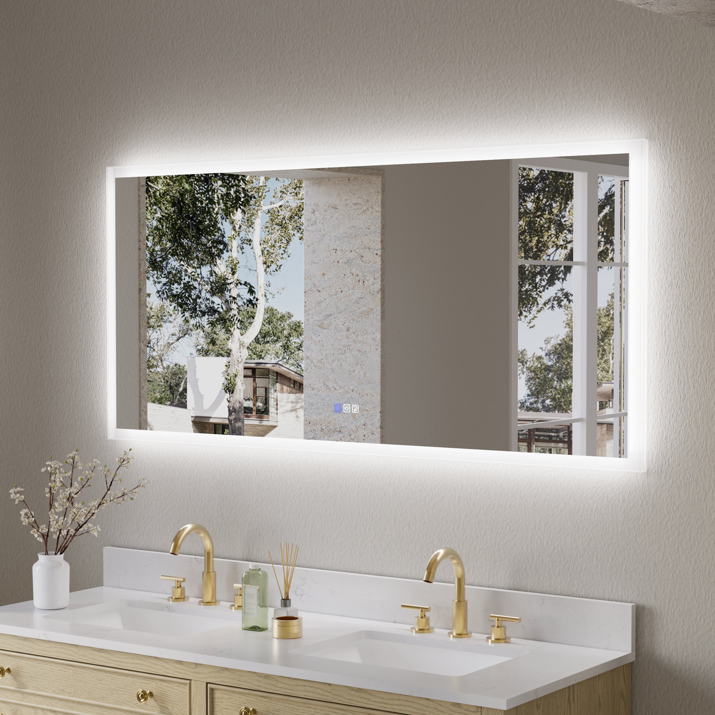 60 in. W x 28 in. H LED Light Mirror Rectangular Fog Free Frameless Bathroom Vanity Mirror