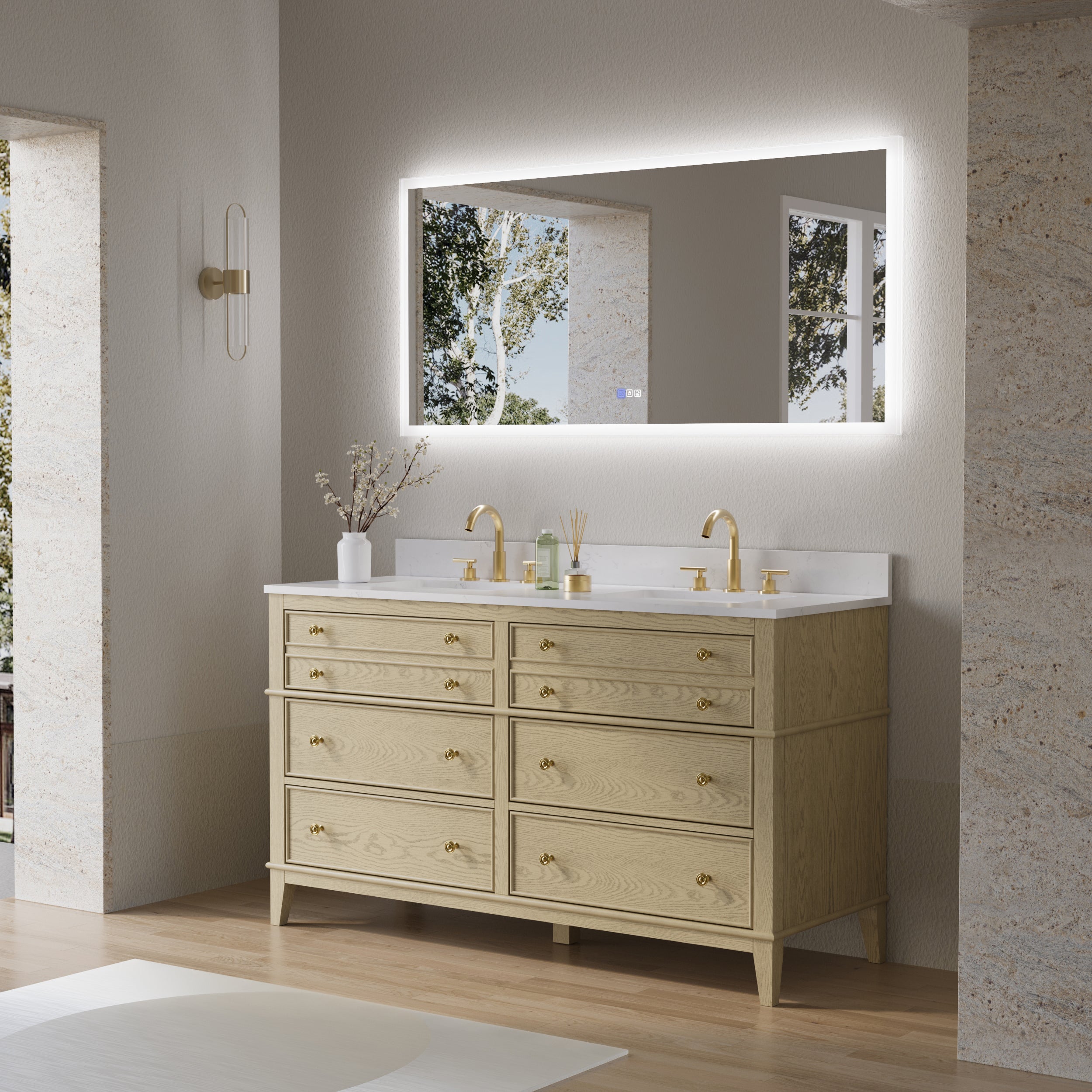 60 in. W x 28 in. H LED Light Mirror Rectangular Fog Free Frameless Bathroom Vanity Mirror