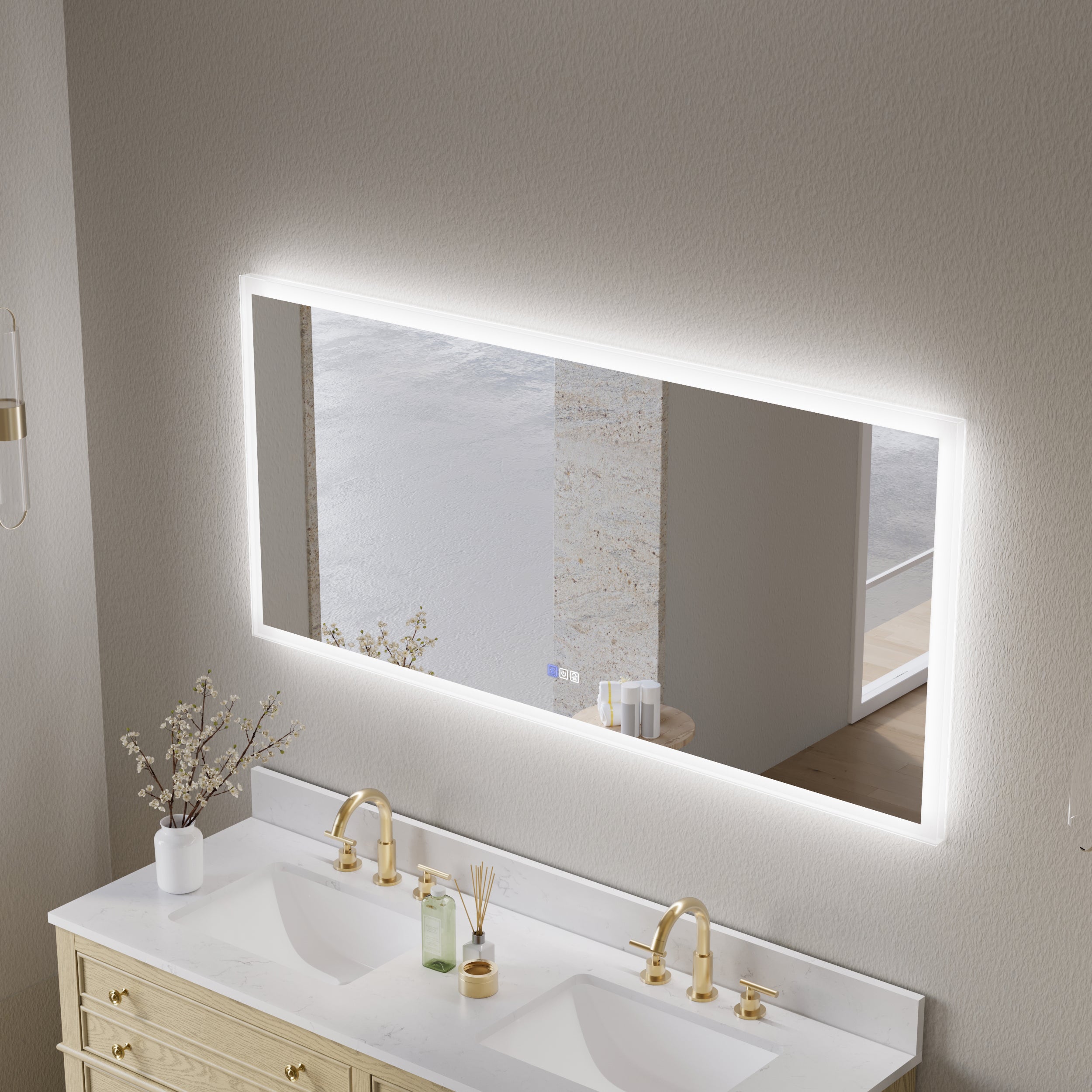 60 in. W x 28 in. H LED Light Mirror Rectangular Fog Free Frameless Bathroom Vanity Mirror