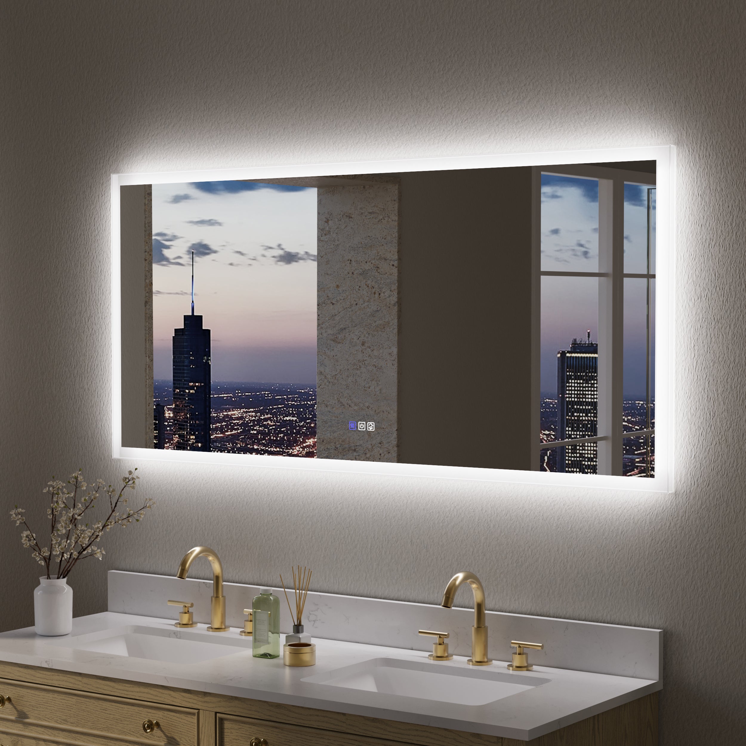 60 in. W x 28 in. H LED Light Mirror Rectangular Fog Free Frameless Bathroom Vanity Mirror