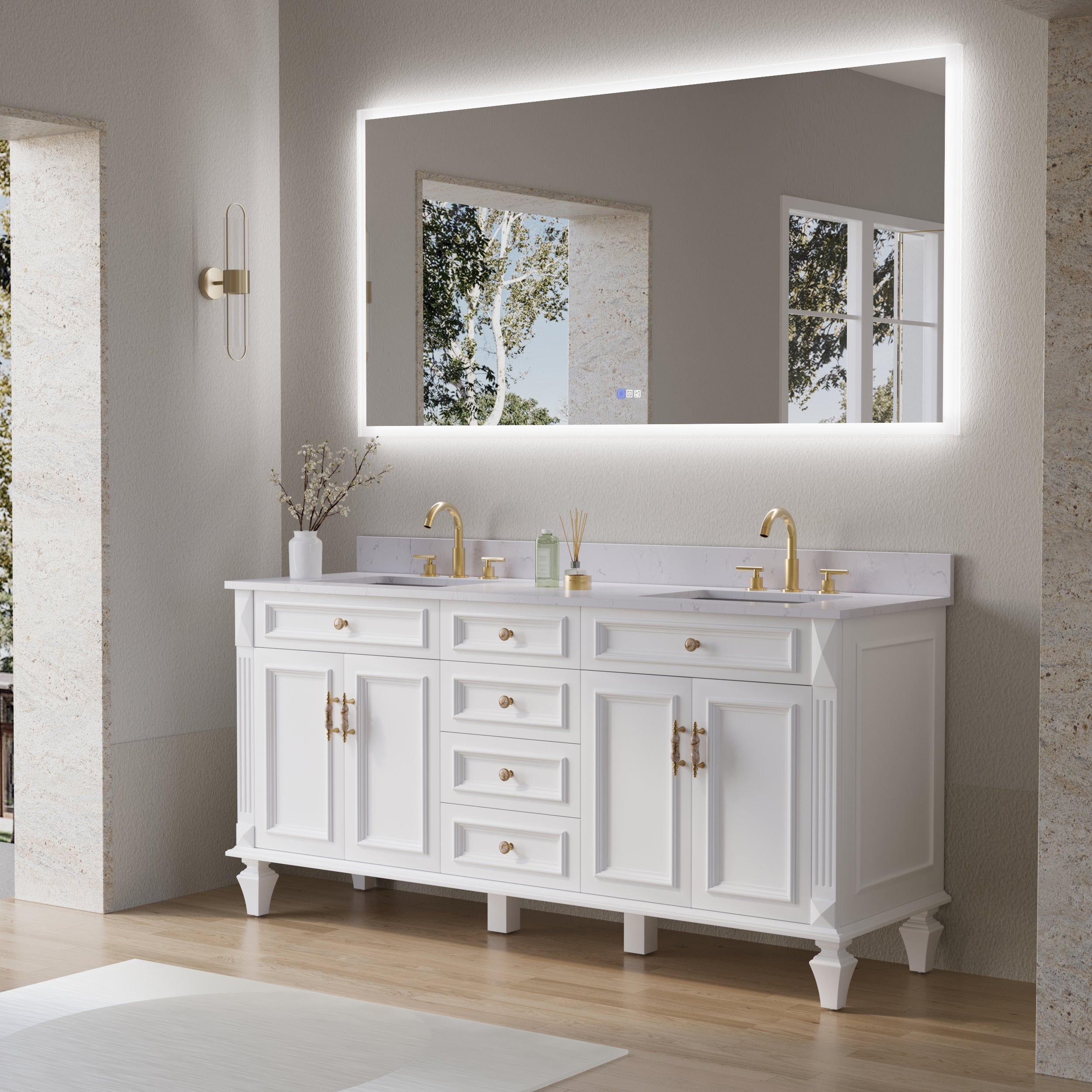 72 in. W x36 in. H LED Light Mirror Rectangular Fog Free Frameless Bathroom Vanity Mirror