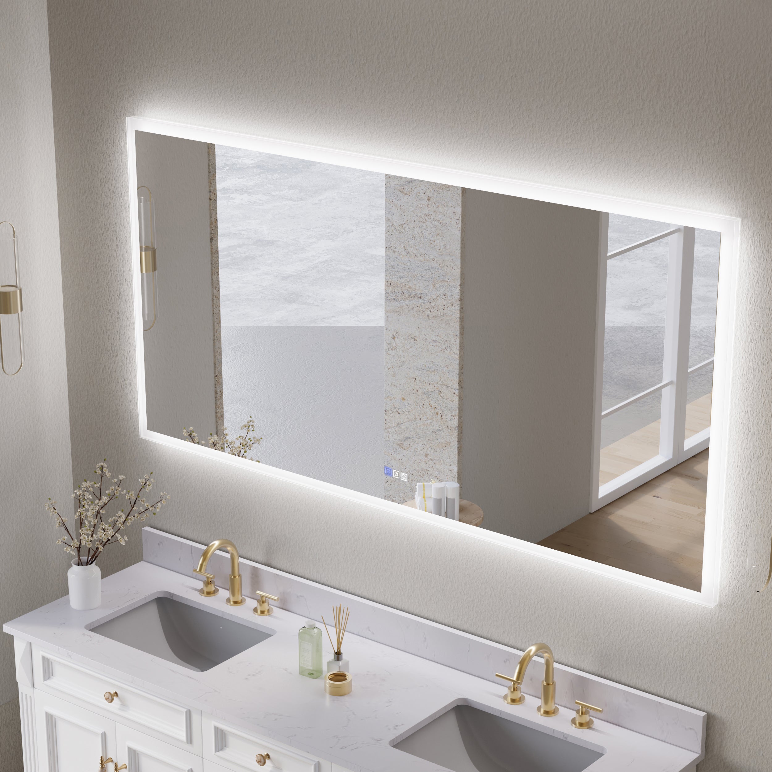 72 in. W x36 in. H LED Light Mirror Rectangular Fog Free Frameless Bathroom Vanity Mirror