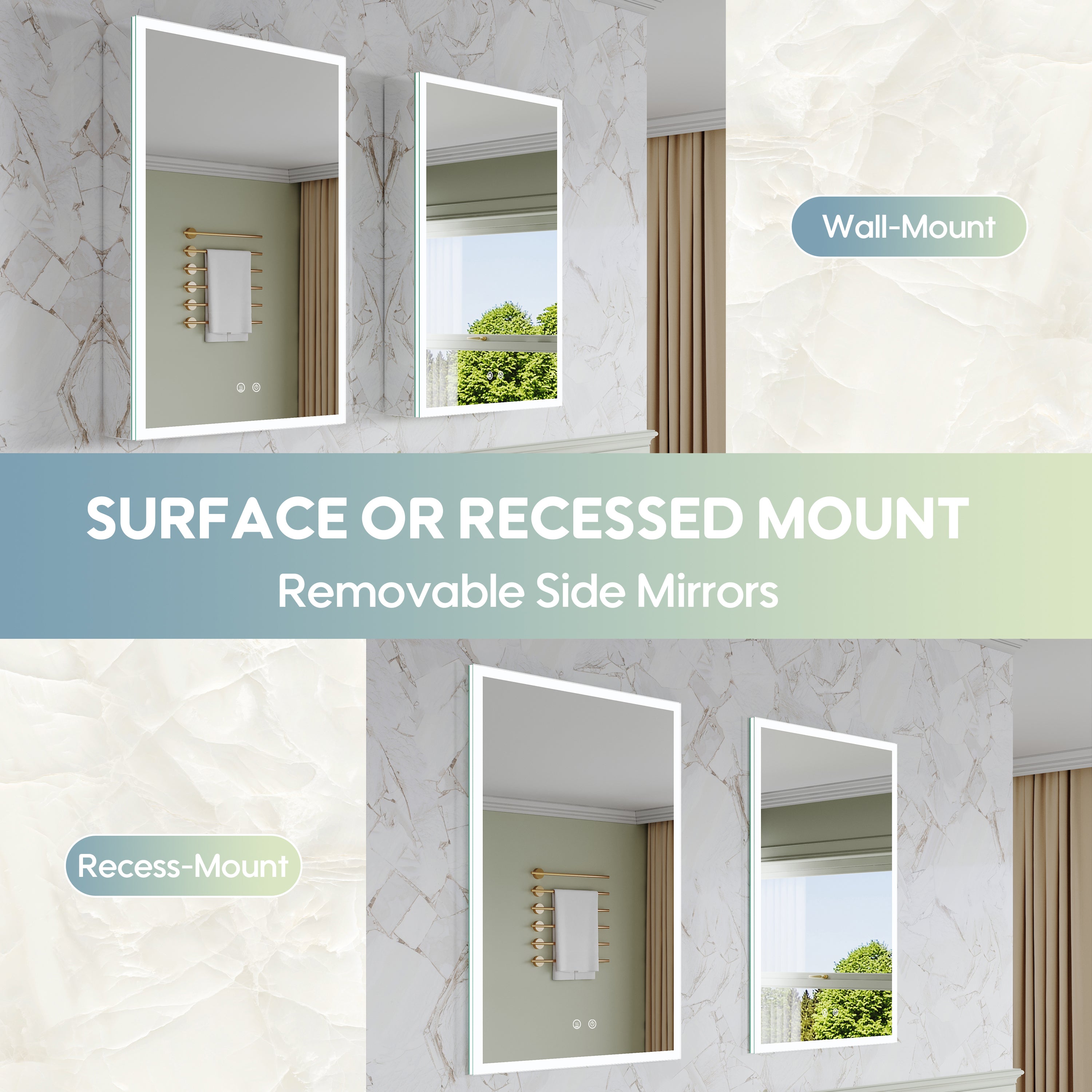 2-Pack 20" x 30" LED Medicine Cabinet with Mirror, Recessed or Surface Mount, Left/Right Hinge, Rectangular