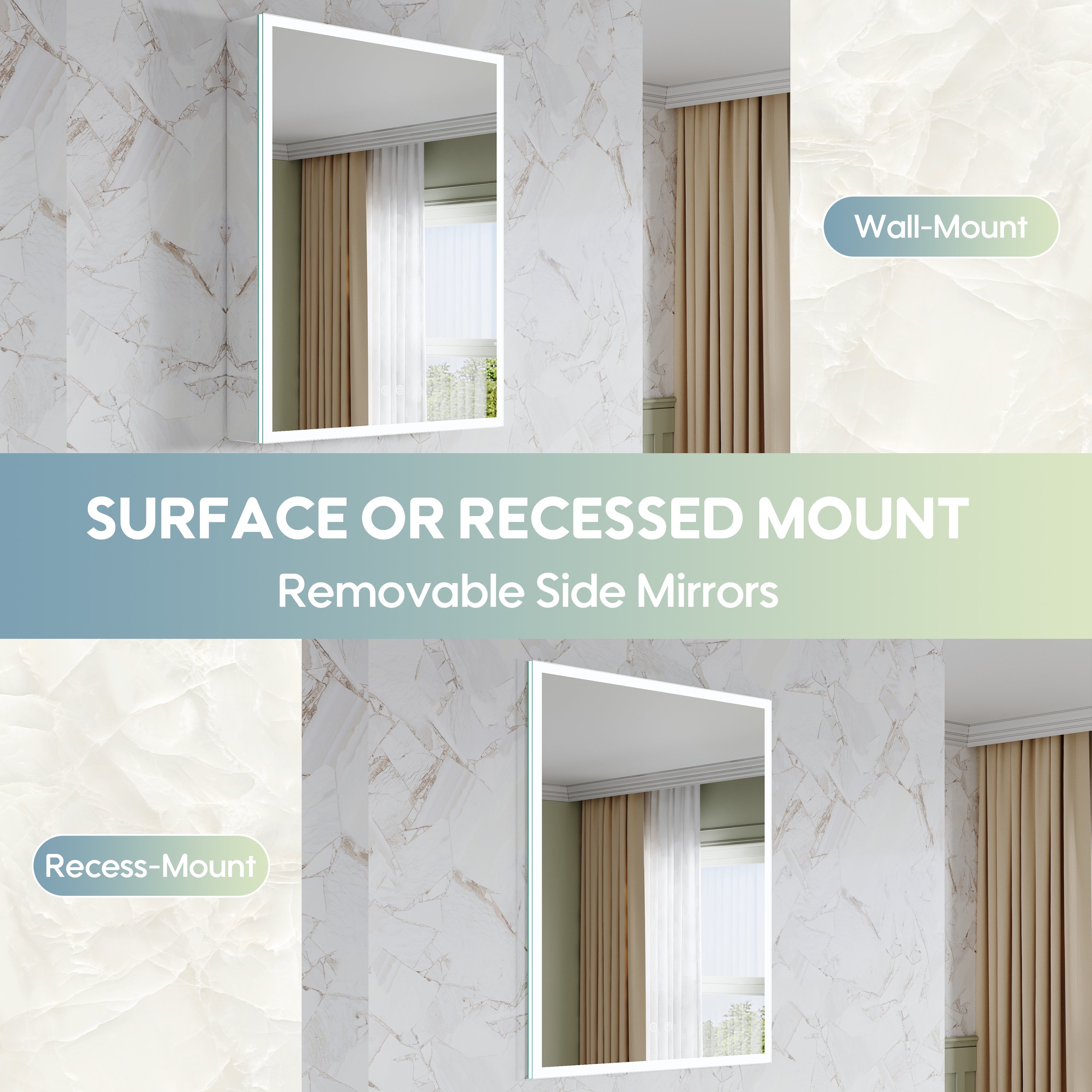 24 in. x 30 in. Rectangular Recessed/Surface Mount Left Medicine Cabinet with Mirror and LED Light