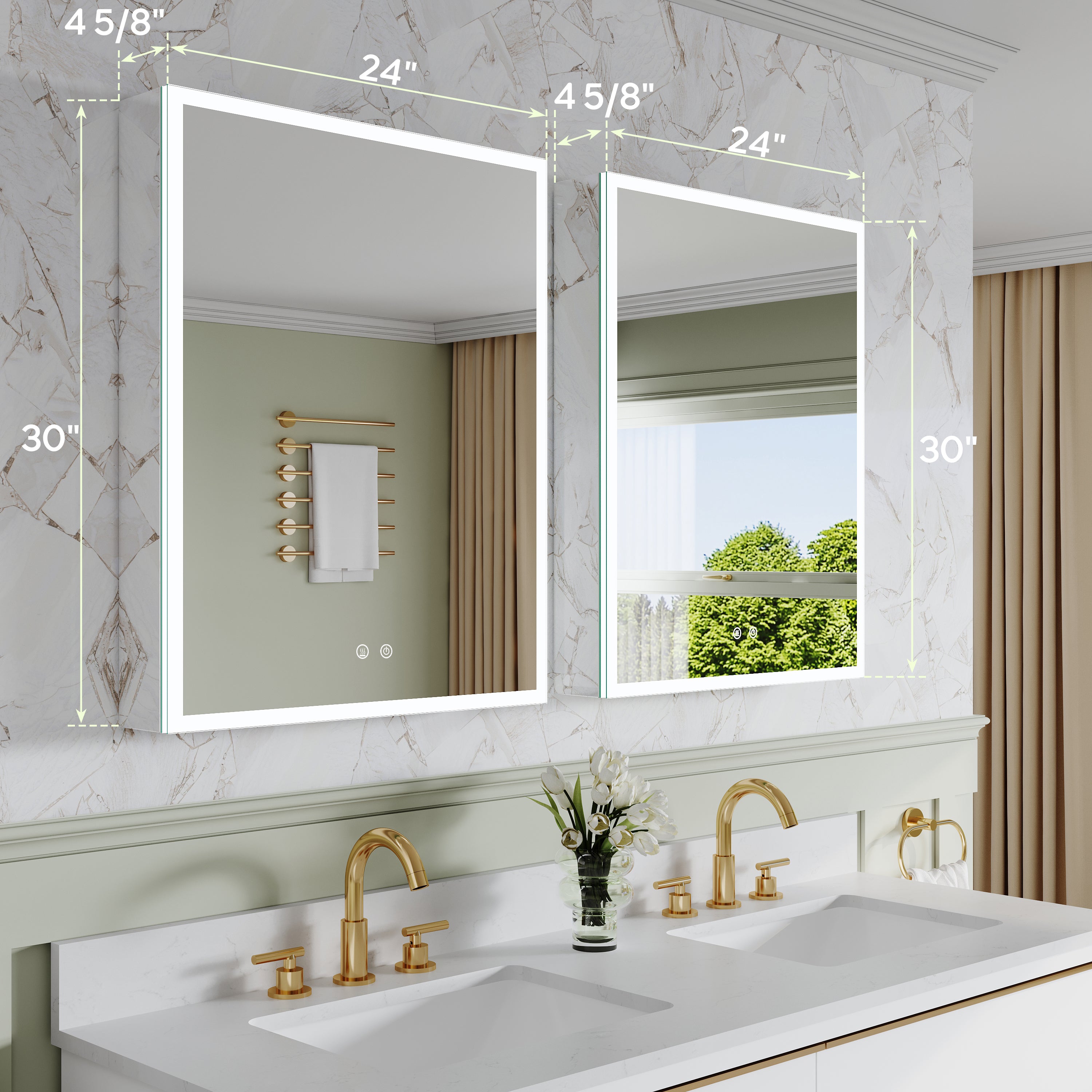 2-Pack 24" x 30" LED Medicine Cabinet with Mirror, Recessed or Surface Mount, Left/Right Hinge, Rectangular