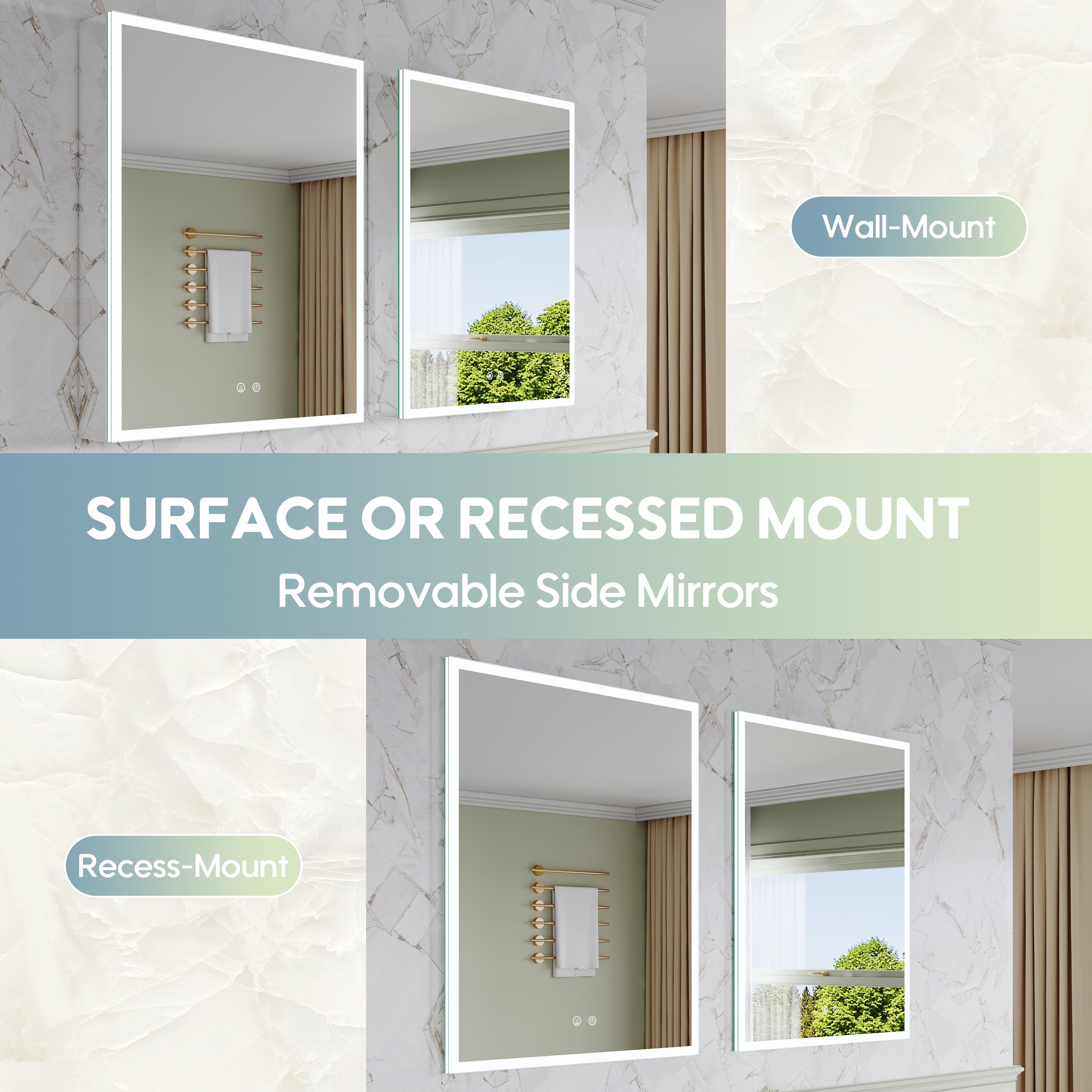 2-Pack 24" x 30" LED Medicine Cabinet with Mirror, Recessed or Surface Mount, Left/Right Hinge, Rectangular