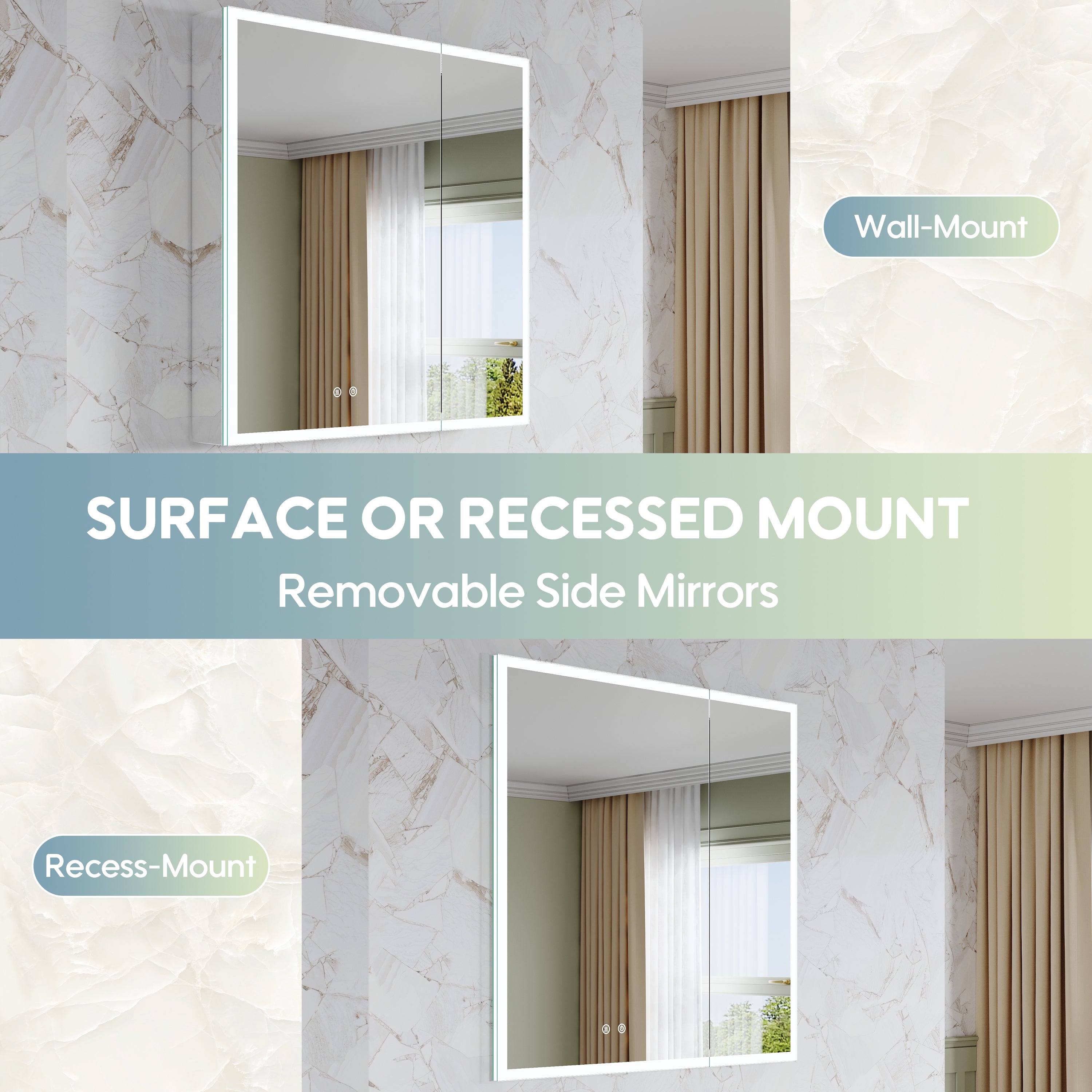 30 in. x 30 in. Rectangular Recessed/Surface Mount Medicine Cabinet with 3x Magnifier Mirror and LED Light