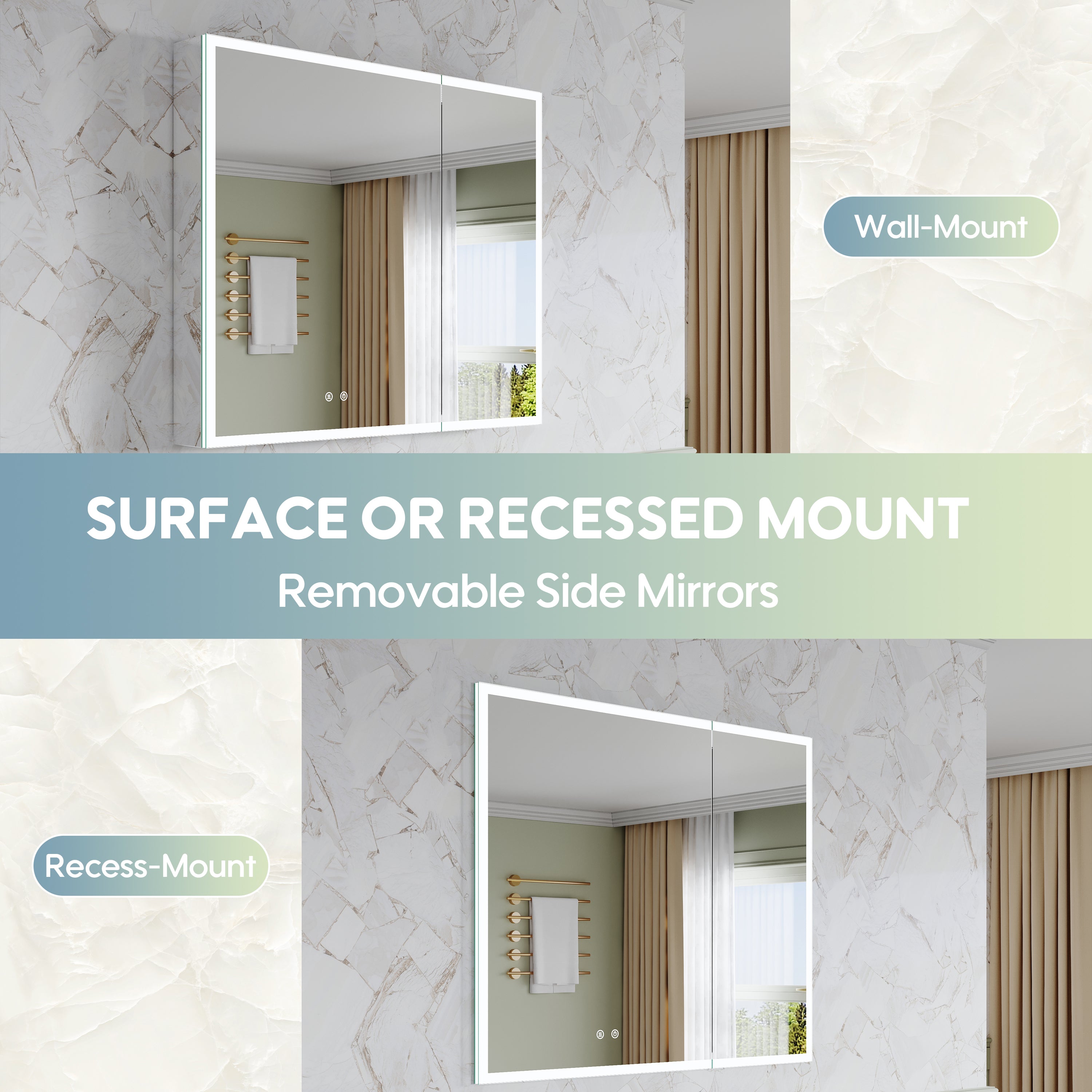 36 x 30 Inch LED Lighted Medicine Cabinet with 3x Magnifier Mirror, Recessed/Surface Mount