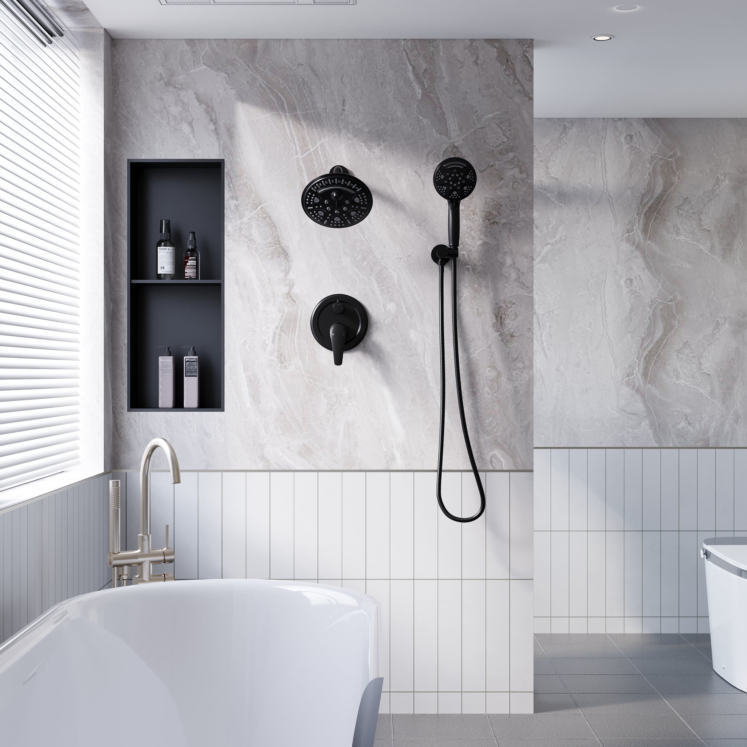 8 inch Wall Mount 6-Spray Patterns Rain Shower Head and 9-Function Handheld Shower Combo