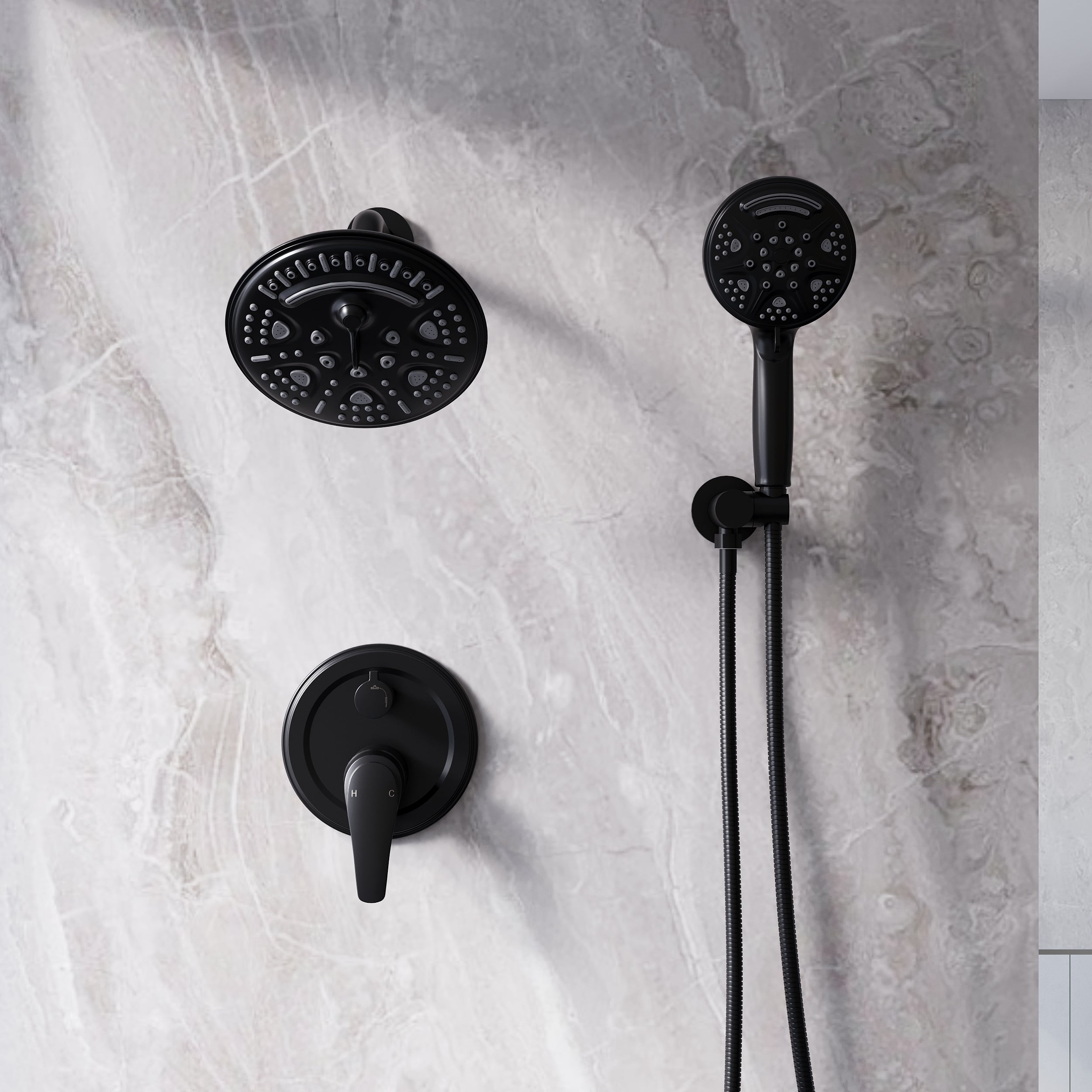 8 inch Wall Mount 6-Spray Patterns Rain Shower Head and 9-Function Handheld Shower Combo