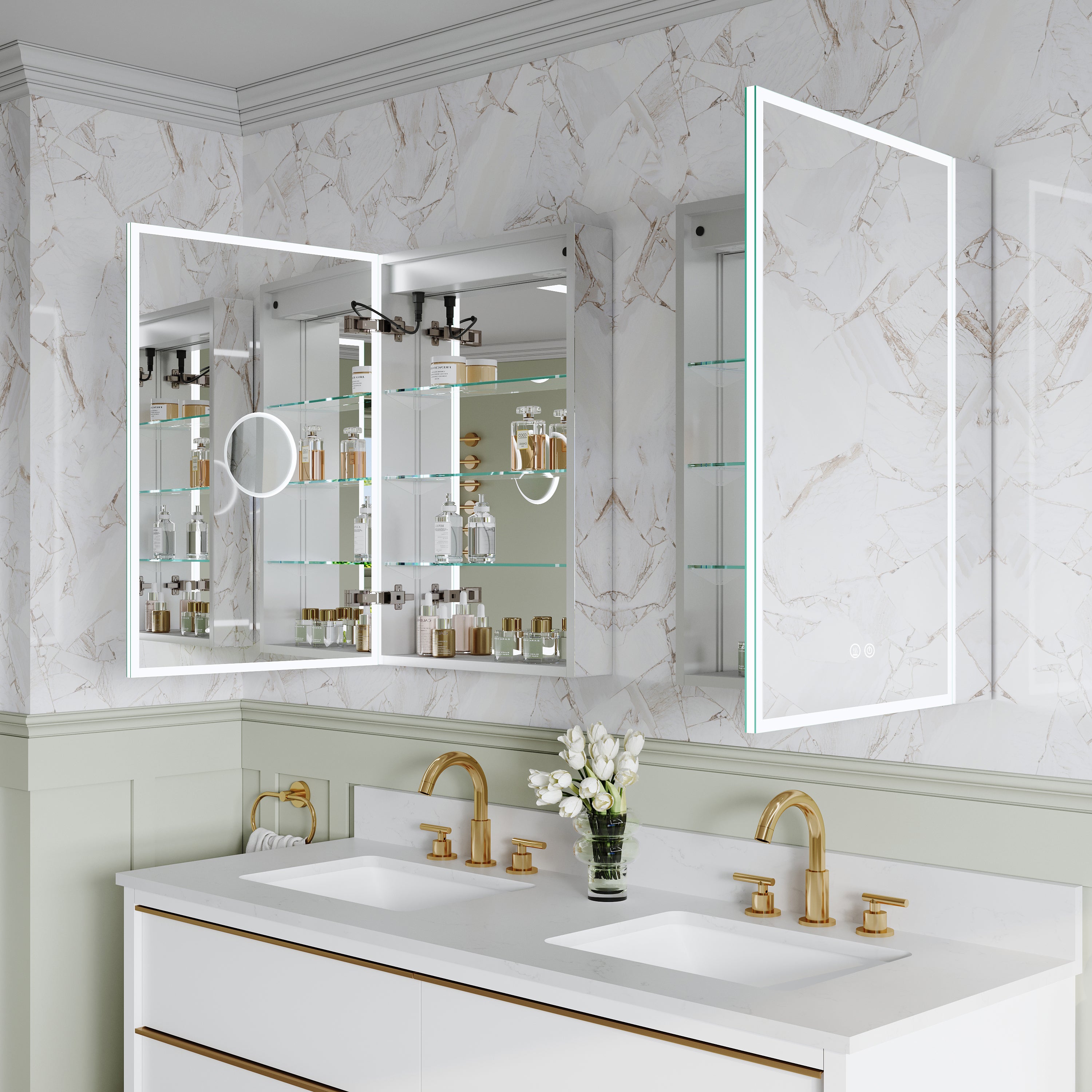 2-Pack 20" x 30" LED Medicine Cabinet with Mirror, Recessed or Surface Mount, Left/Right Hinge, Rectangular