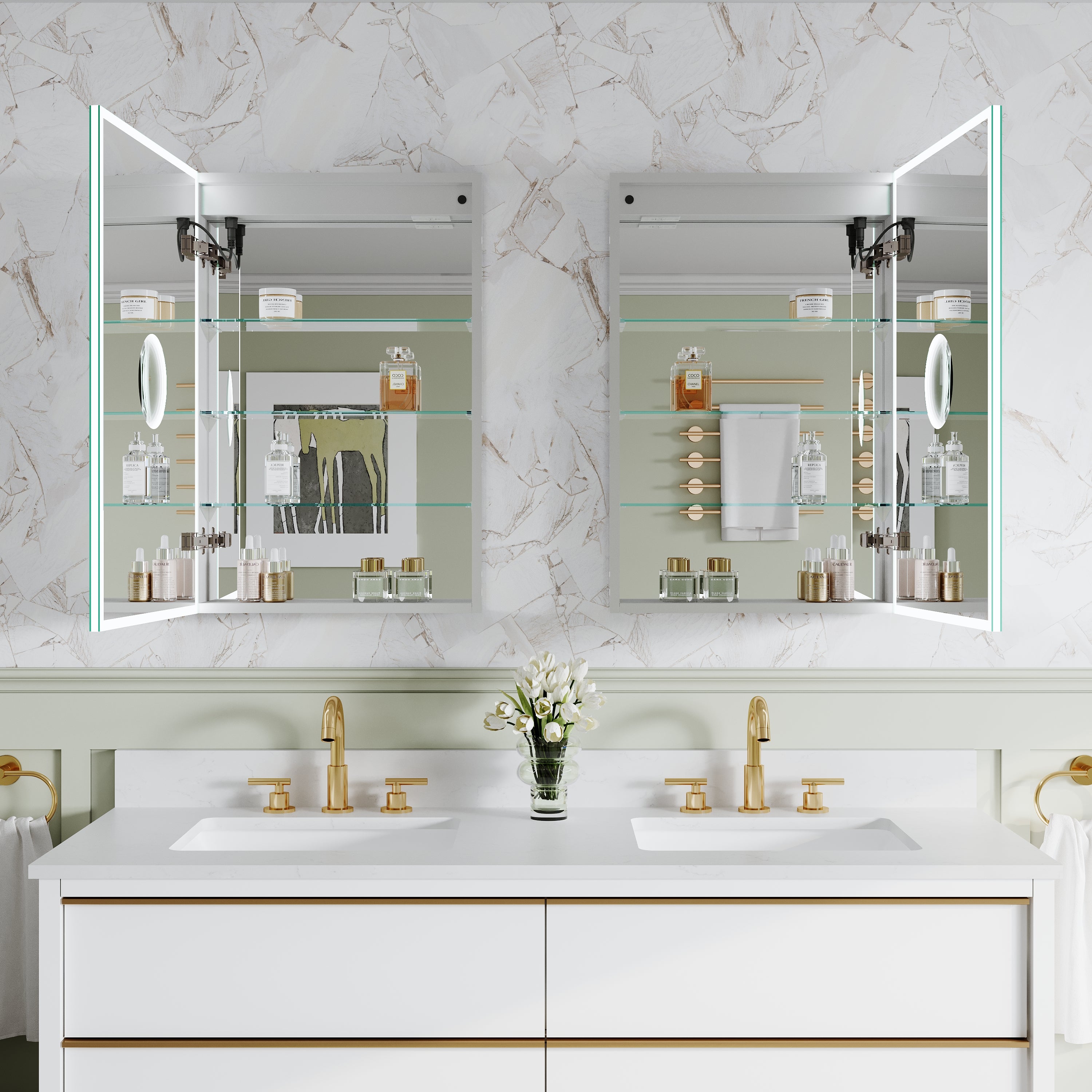 2-Pack 20" x 30" LED Medicine Cabinet with Mirror, Recessed or Surface Mount, Left/Right Hinge, Rectangular