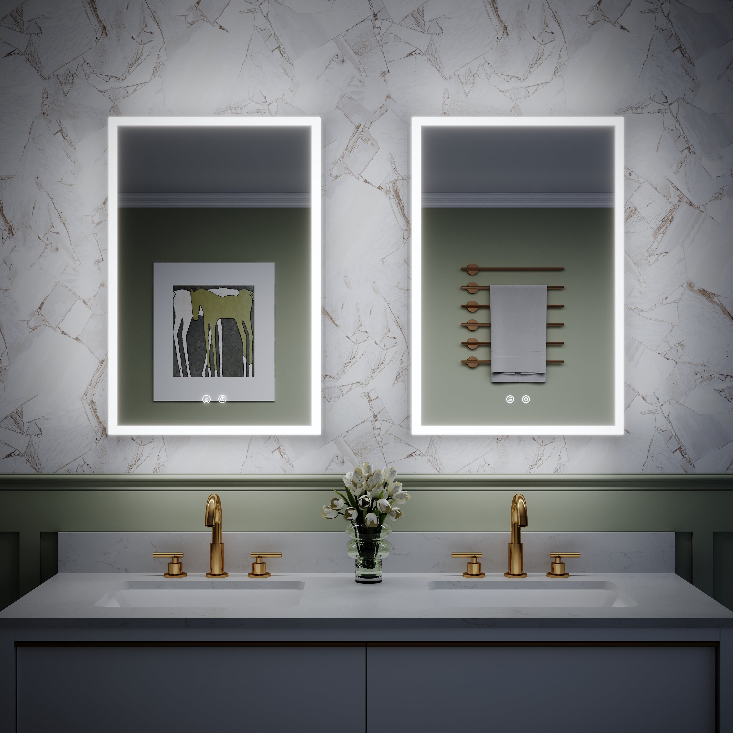 2-Pack 20" x 30" LED Medicine Cabinet with Mirror, Recessed or Surface Mount, Left/Right Hinge, Rectangular