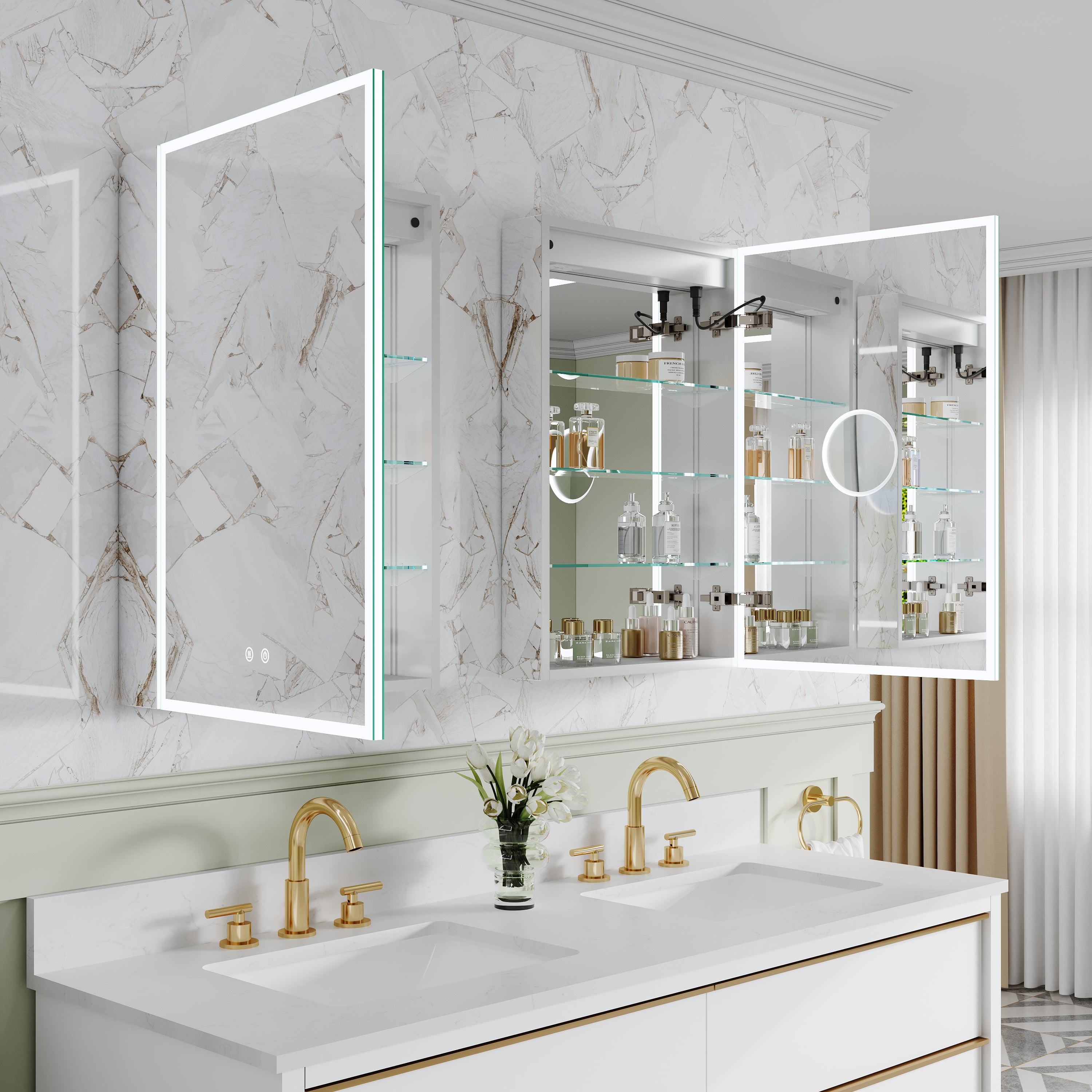 2-Pack 20" x 30" LED Medicine Cabinet with Mirror, Recessed or Surface Mount, Left/Right Hinge, Rectangular