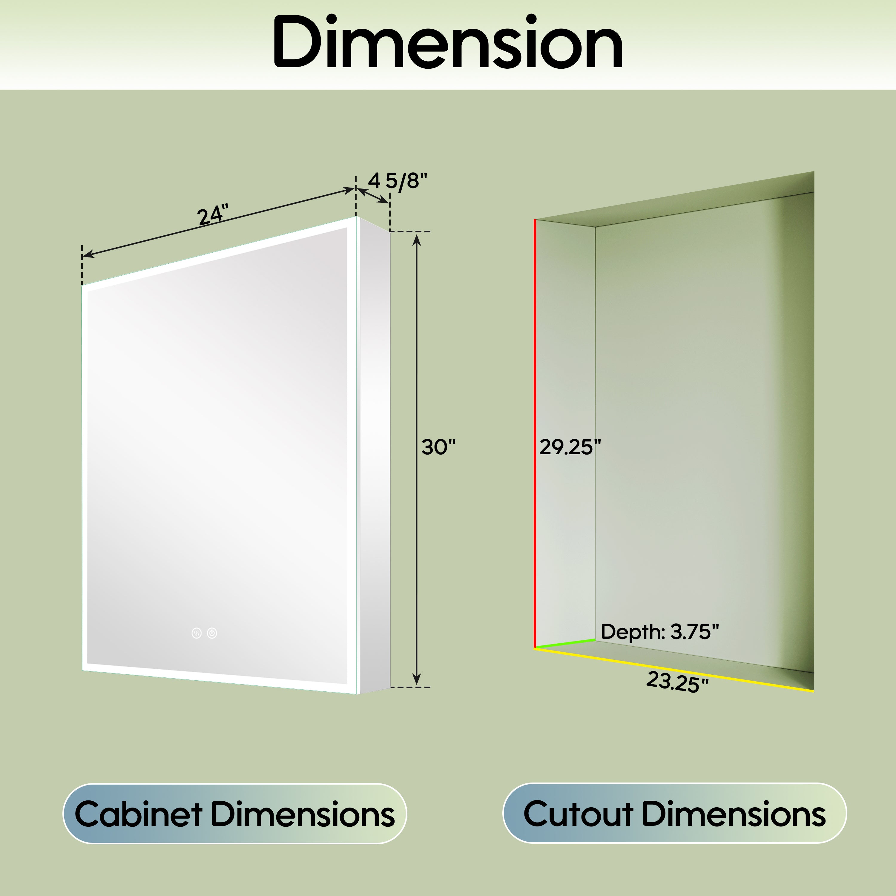 24 in. x 30 in. Rectangular Recessed/Surface Mount Left Medicine Cabinet with Mirror and LED Light