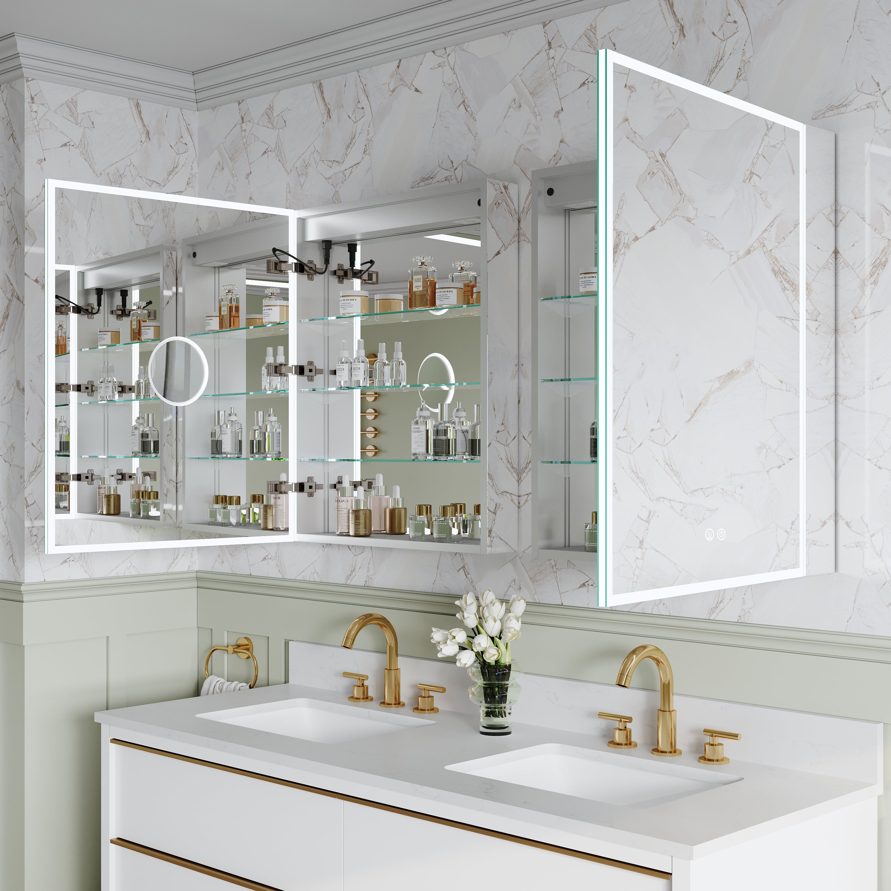 2-Pack 24" x 30" LED Medicine Cabinet with Mirror, Recessed or Surface Mount, Left/Right Hinge, Rectangular