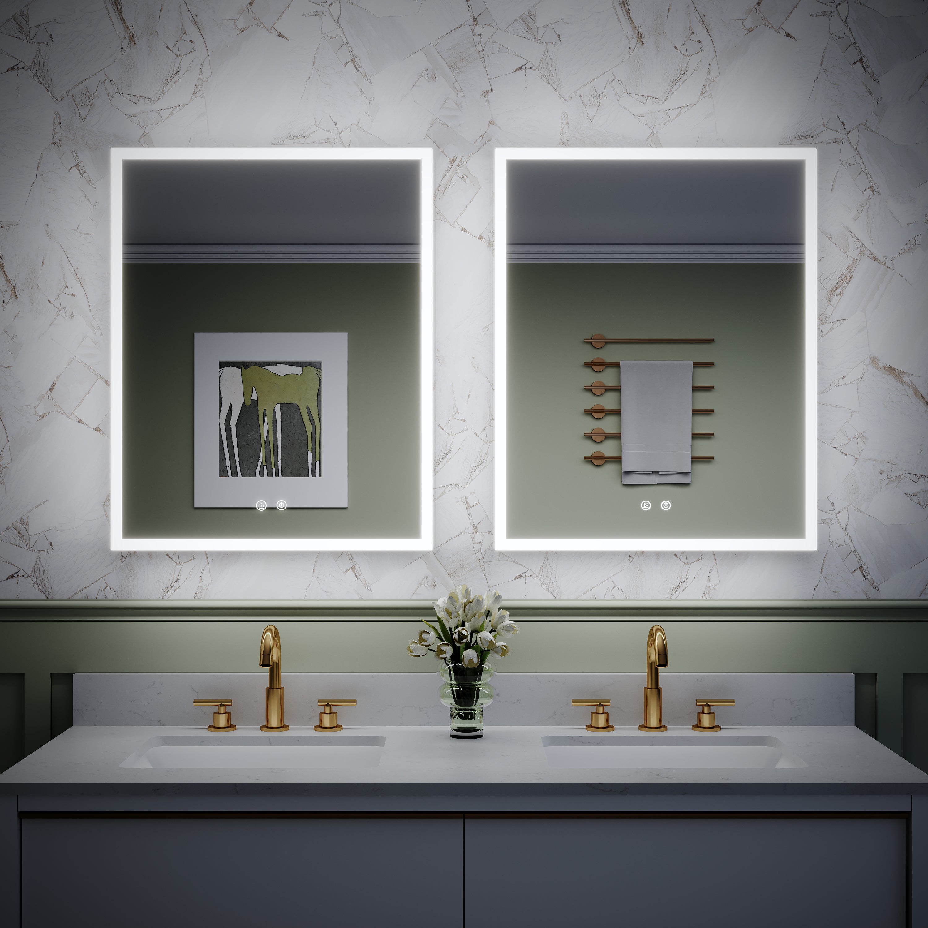 2-Pack 24" x 30" LED Medicine Cabinet with Mirror, Recessed or Surface Mount, Left/Right Hinge, Rectangular