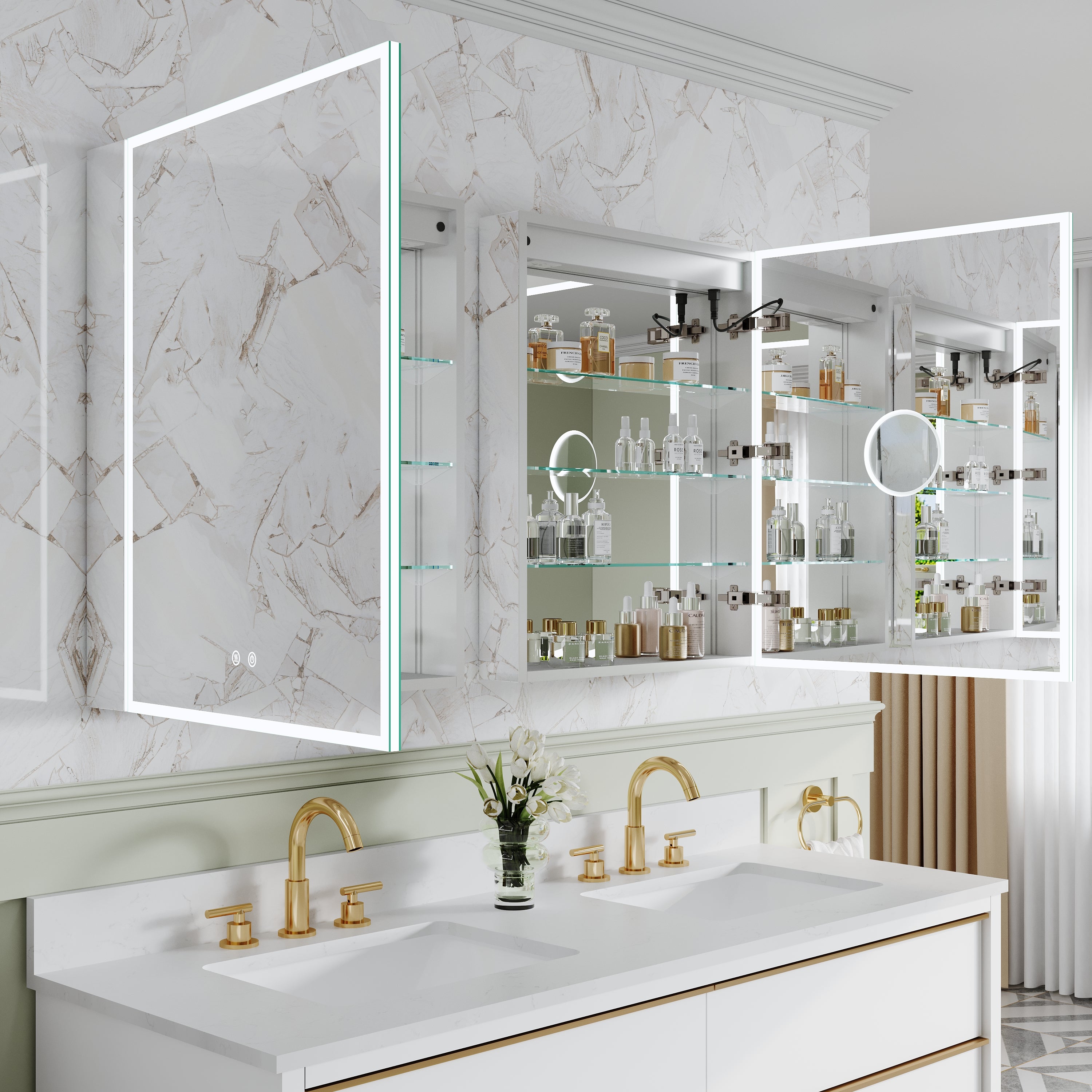 2-Pack 24" x 30" LED Medicine Cabinet with Mirror, Recessed or Surface Mount, Left/Right Hinge, Rectangular