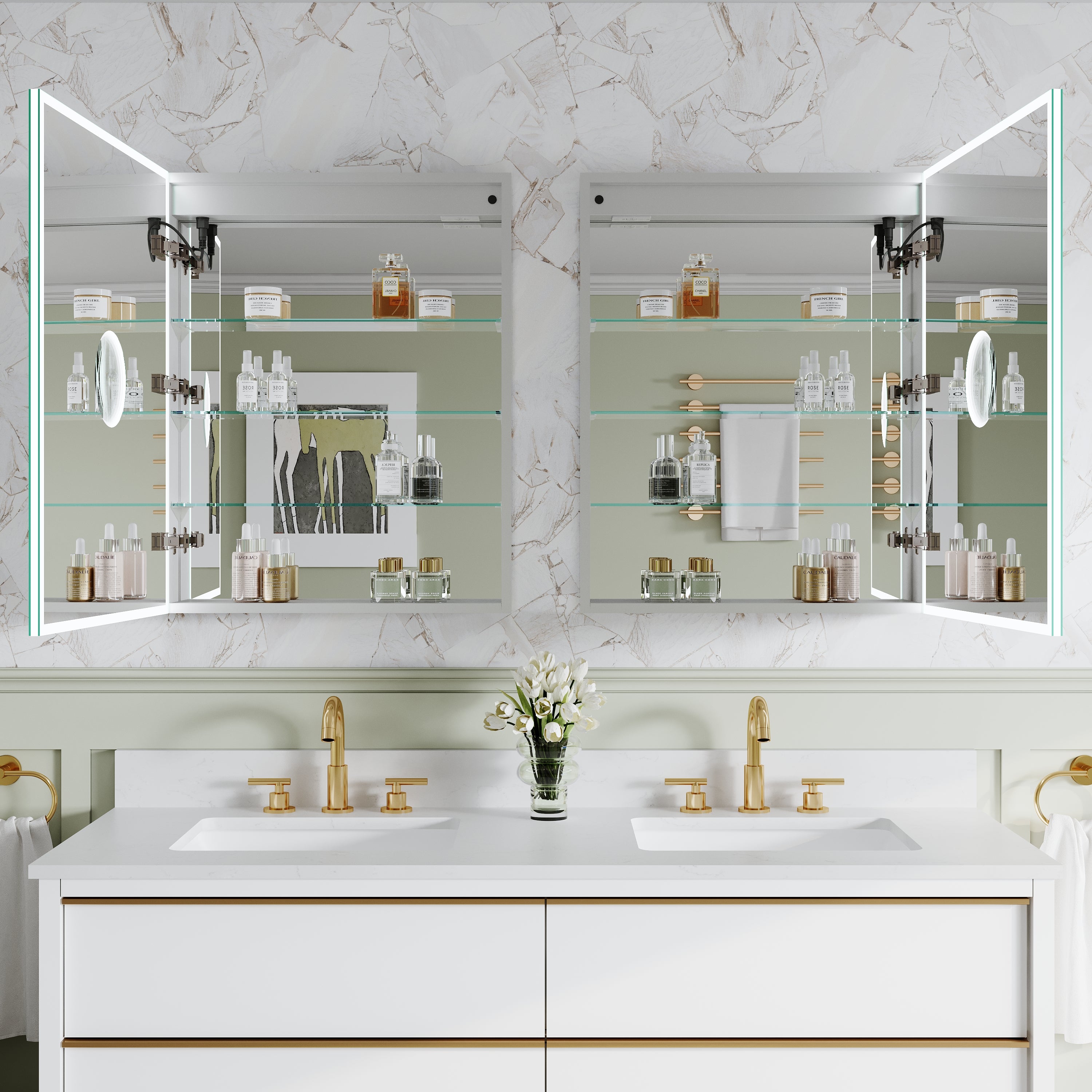 2-Pack 24" x 30" LED Medicine Cabinet with Mirror, Recessed or Surface Mount, Left/Right Hinge, Rectangular