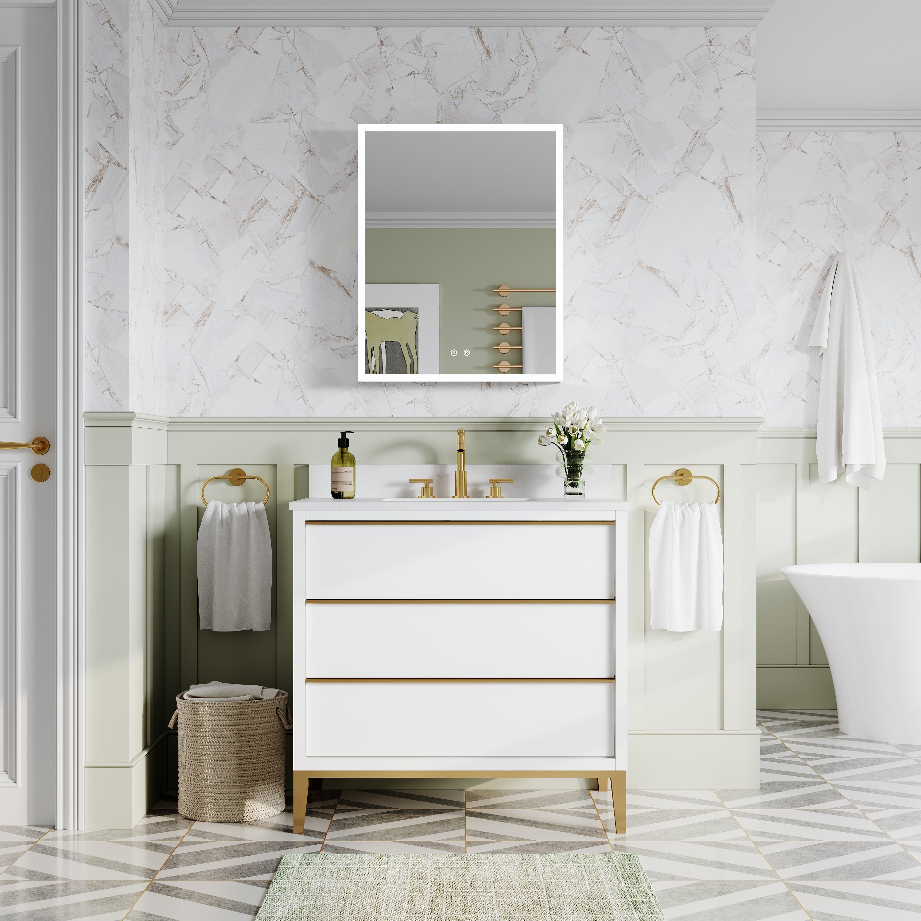 24 in. x 30 in. Rectangular Recessed/Surface Mount Left Medicine Cabinet with Mirror and LED Light