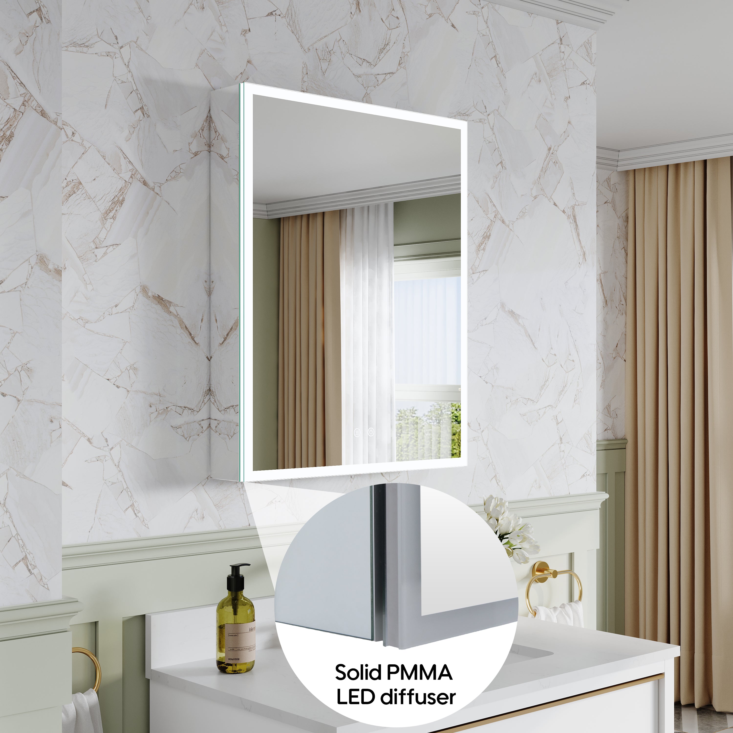 24 in. x 30 in. LED Medicine Cabinet for Bathroom, Wall Mount Cabinet with Mirror, Dimmable, Anti-fog, Right Side