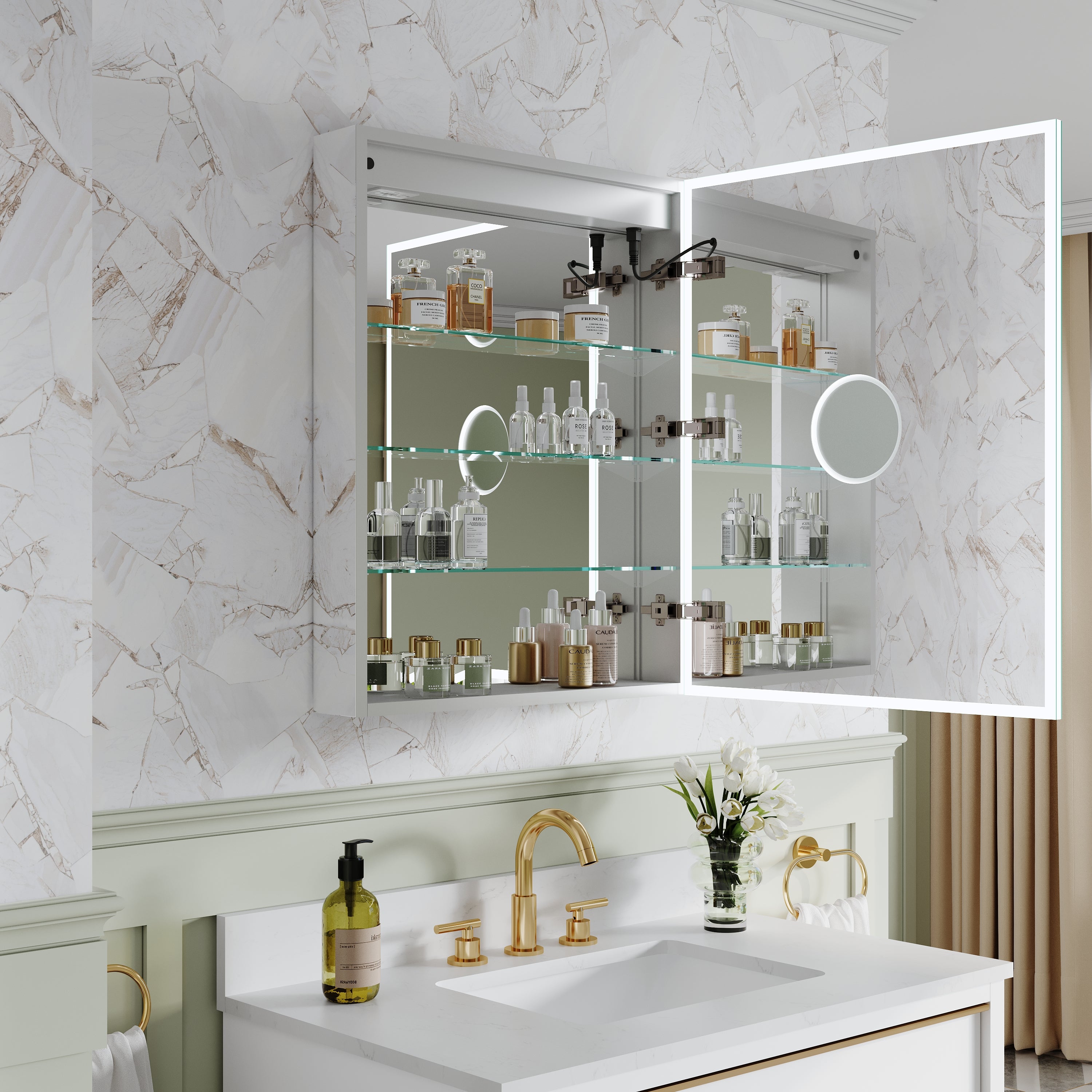 24 in. x 30 in. LED Medicine Cabinet for Bathroom, Wall Mount Cabinet with Mirror, Dimmable, Anti-fog, Right Side