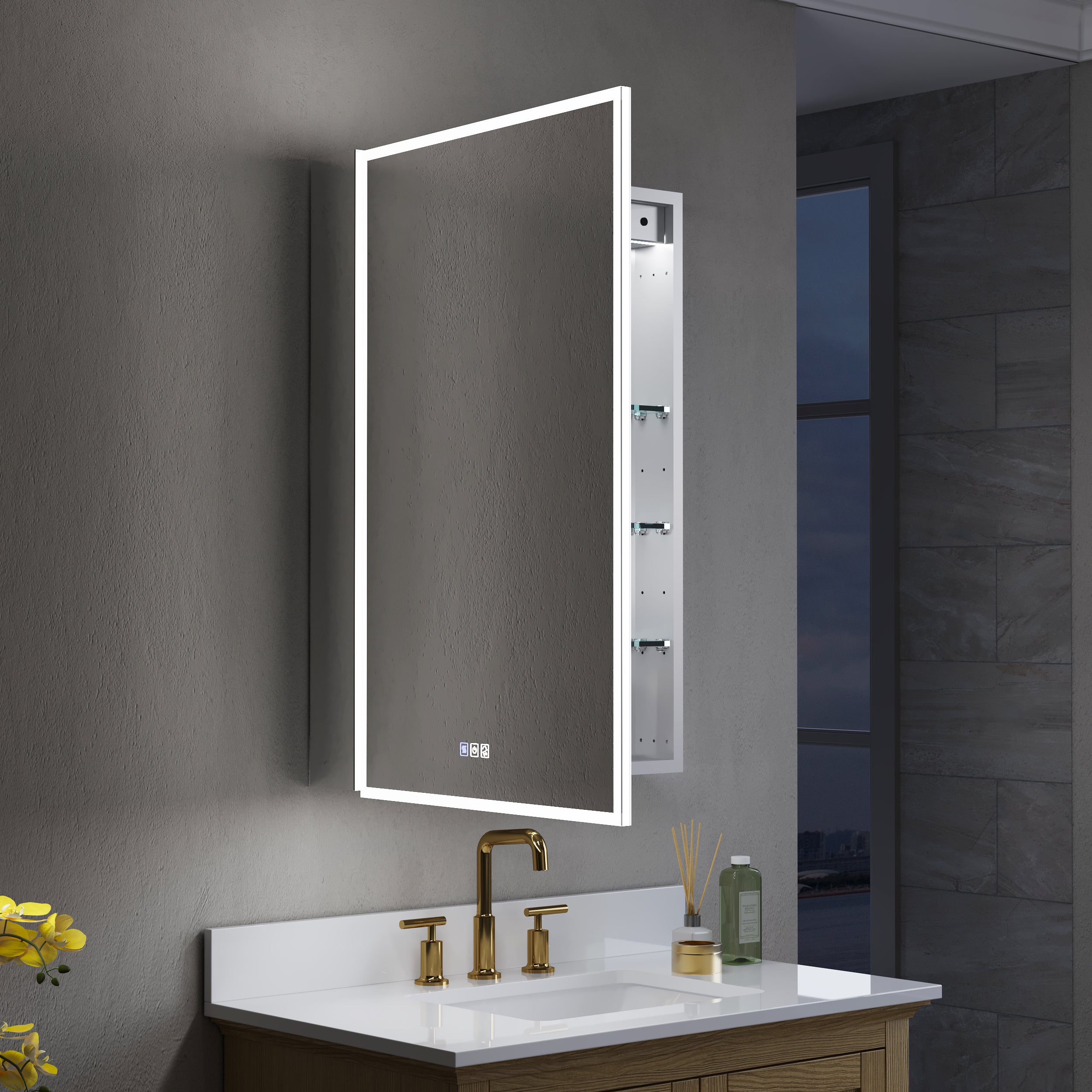 24 in. x 36 in. Upgraded Recessed/Surface Mount Left LED Medicine Cabinet with 3X Magnifier Glass Mirror