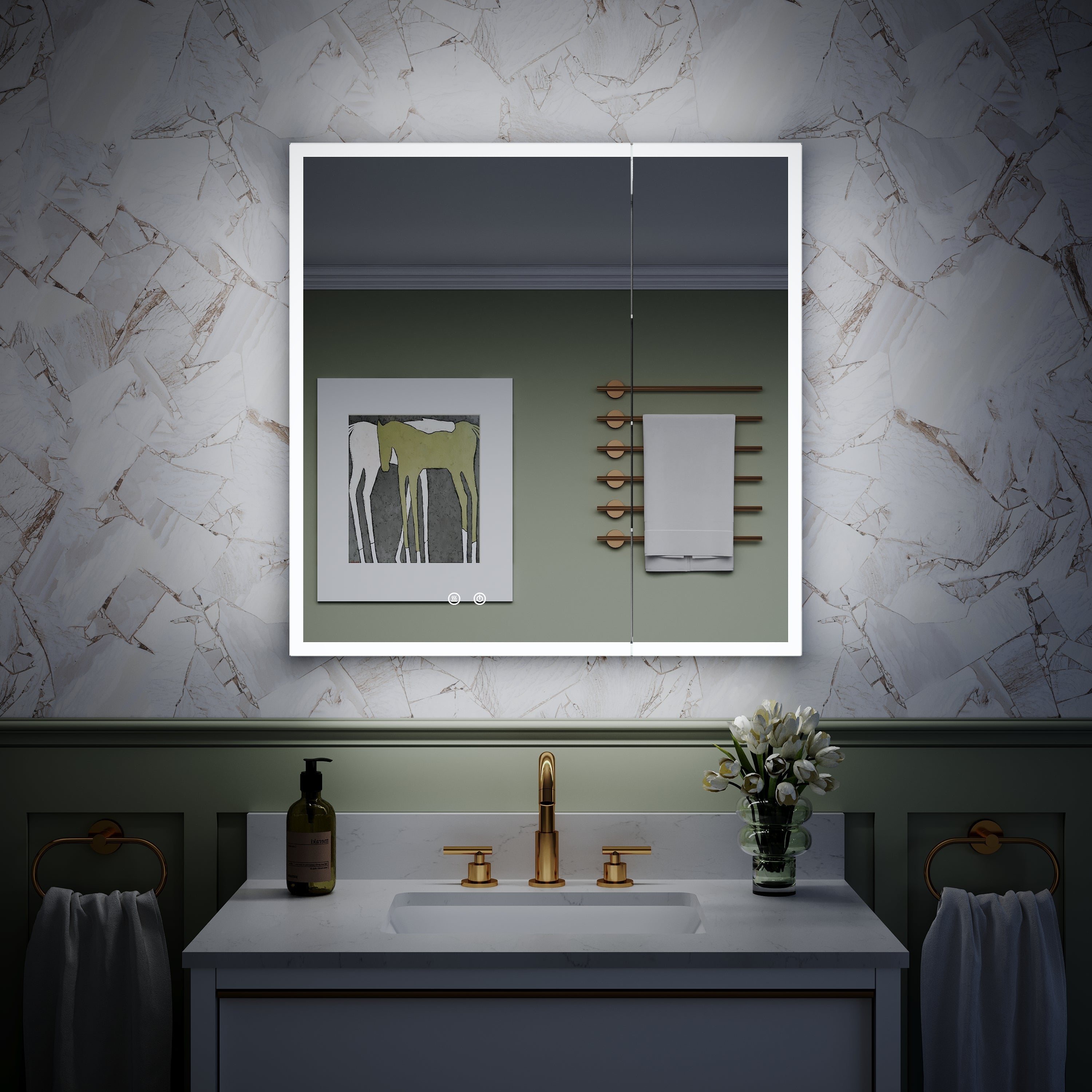 30 in. x 30 in. Rectangular Recessed/Surface Mount Medicine Cabinet with 3x Magnifier Mirror and LED Light