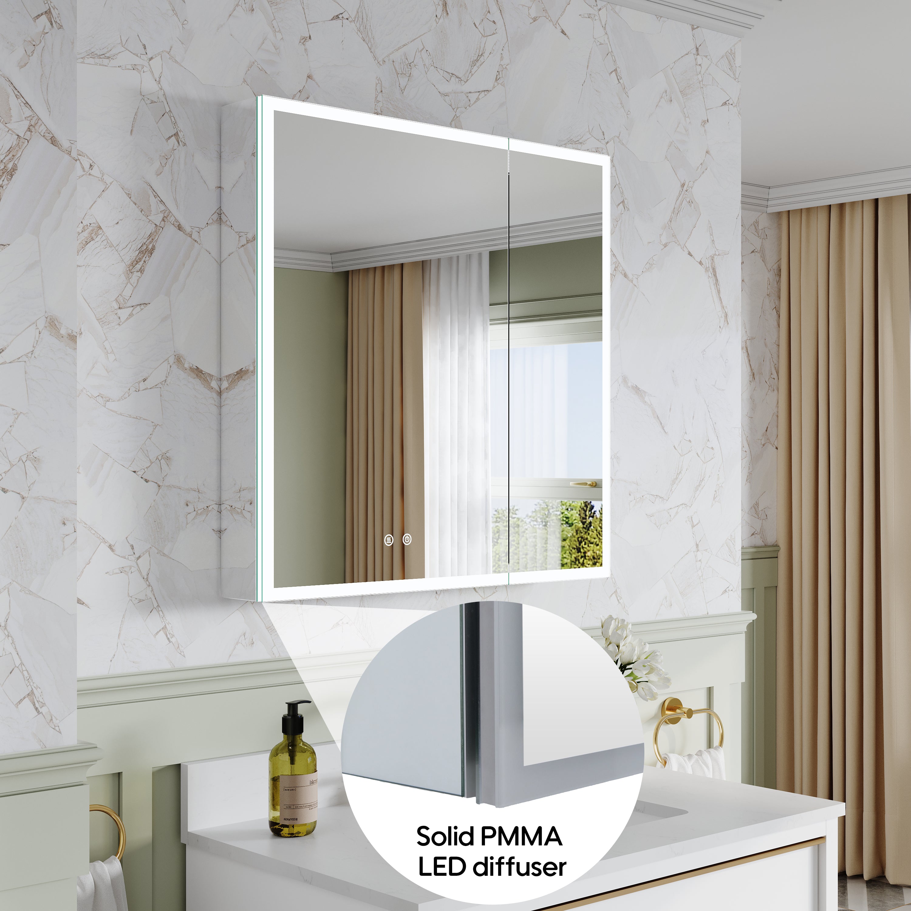 30 in. x 30 in. Rectangular Recessed/Surface Mount Medicine Cabinet with 3x Magnifier Mirror and LED Light