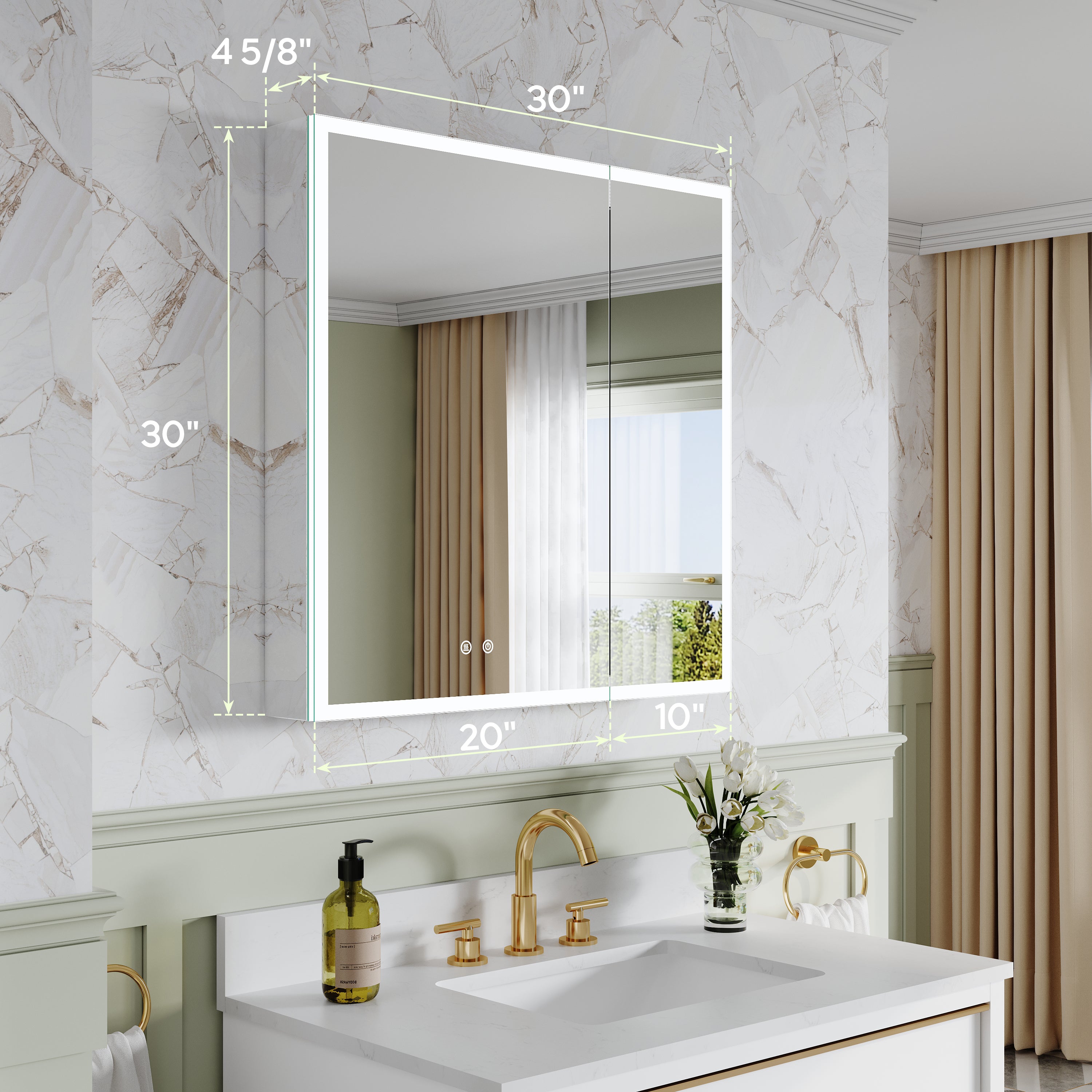 30 in. x 30 in. Rectangular Recessed/Surface Mount Medicine Cabinet with 3x Magnifier Mirror and LED Light