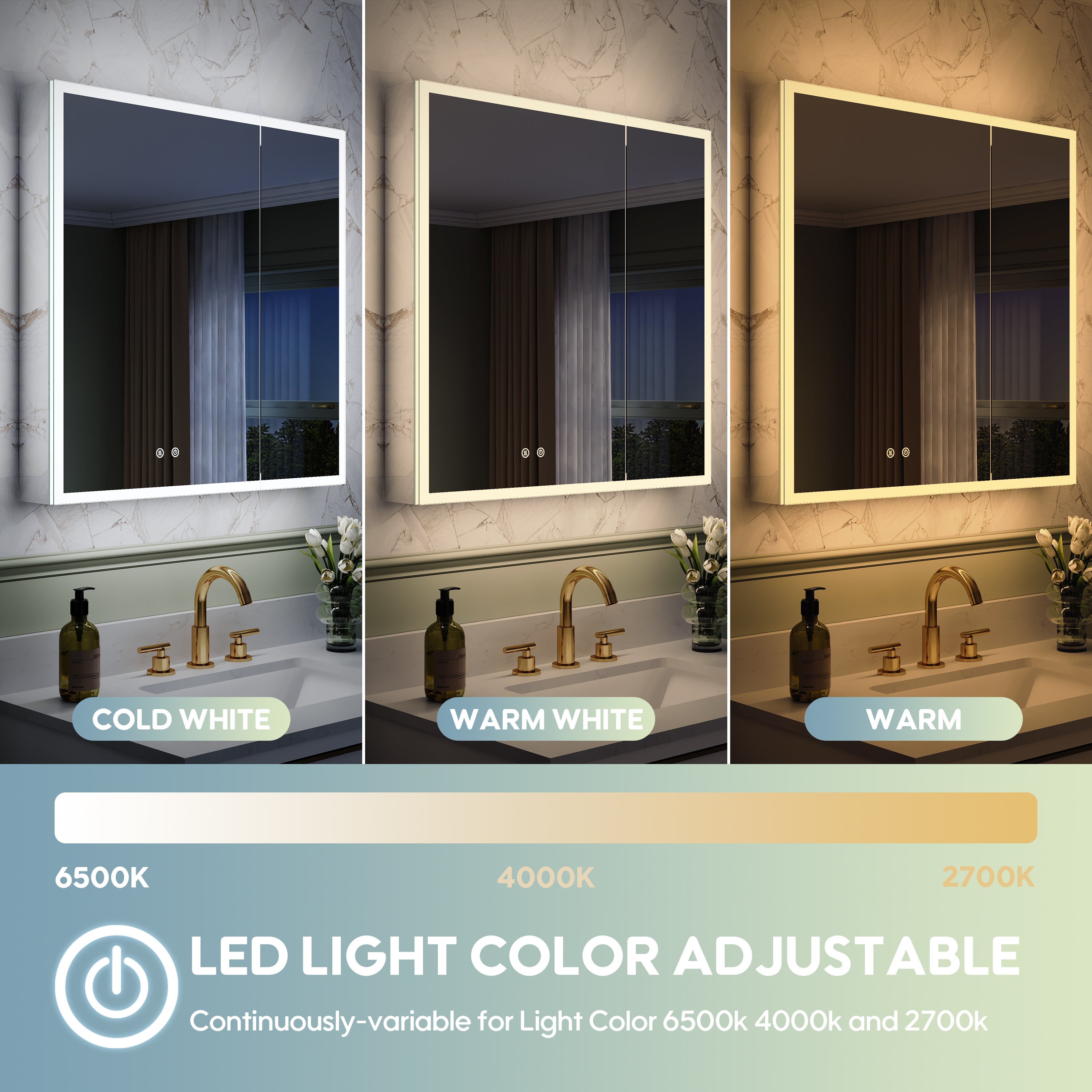 30 in. x 30 in. Rectangular Recessed/Surface Mount Medicine Cabinet with 3x Magnifier Mirror and LED Light