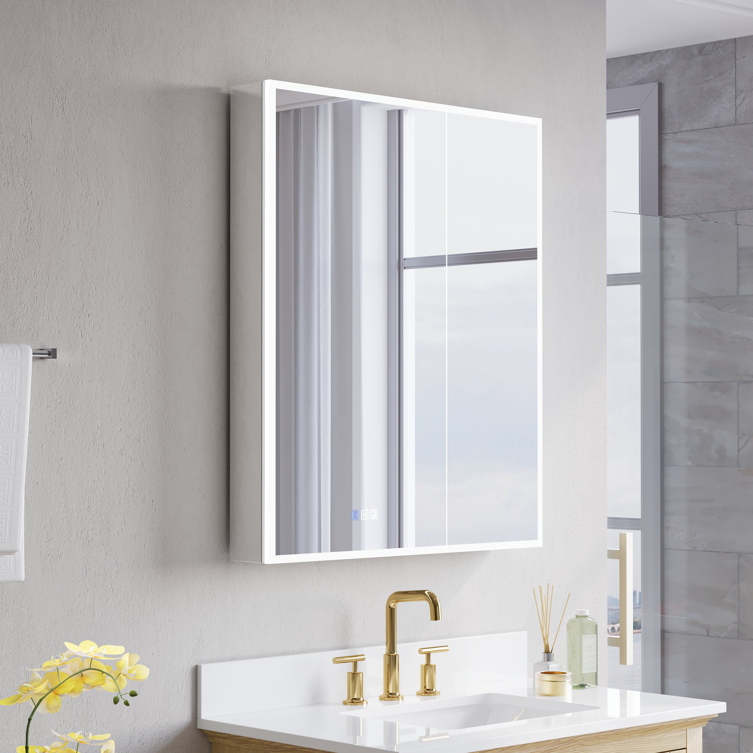 30 in. x 36 in. Recessed/Surface Mount LED Medicine Cabinet with 3X Magnifier Glass Mirror and Dual Doors