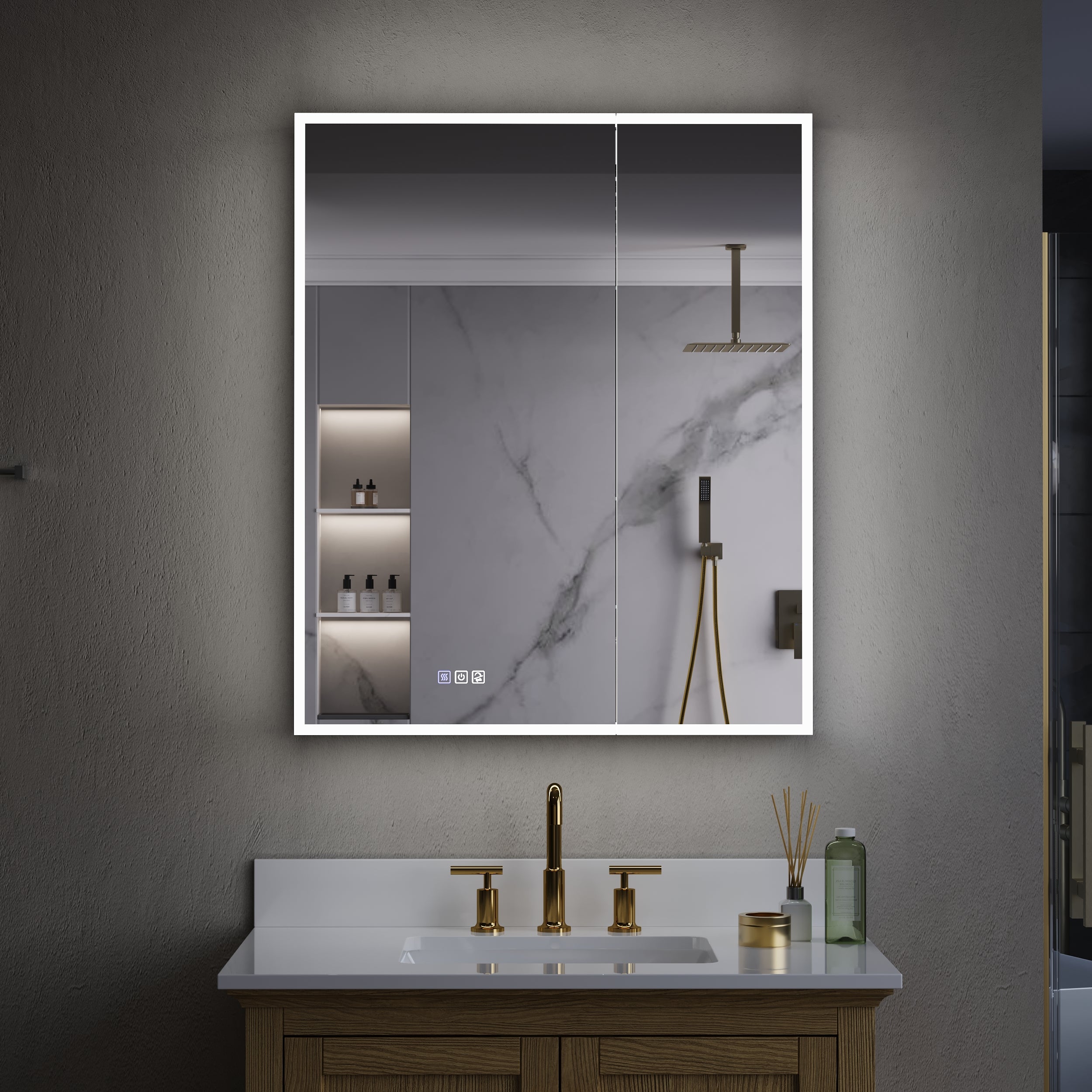 30 in. x 36 in. Recessed/Surface Mount LED Medicine Cabinet with 3X Magnifier Glass Mirror and Dual Doors