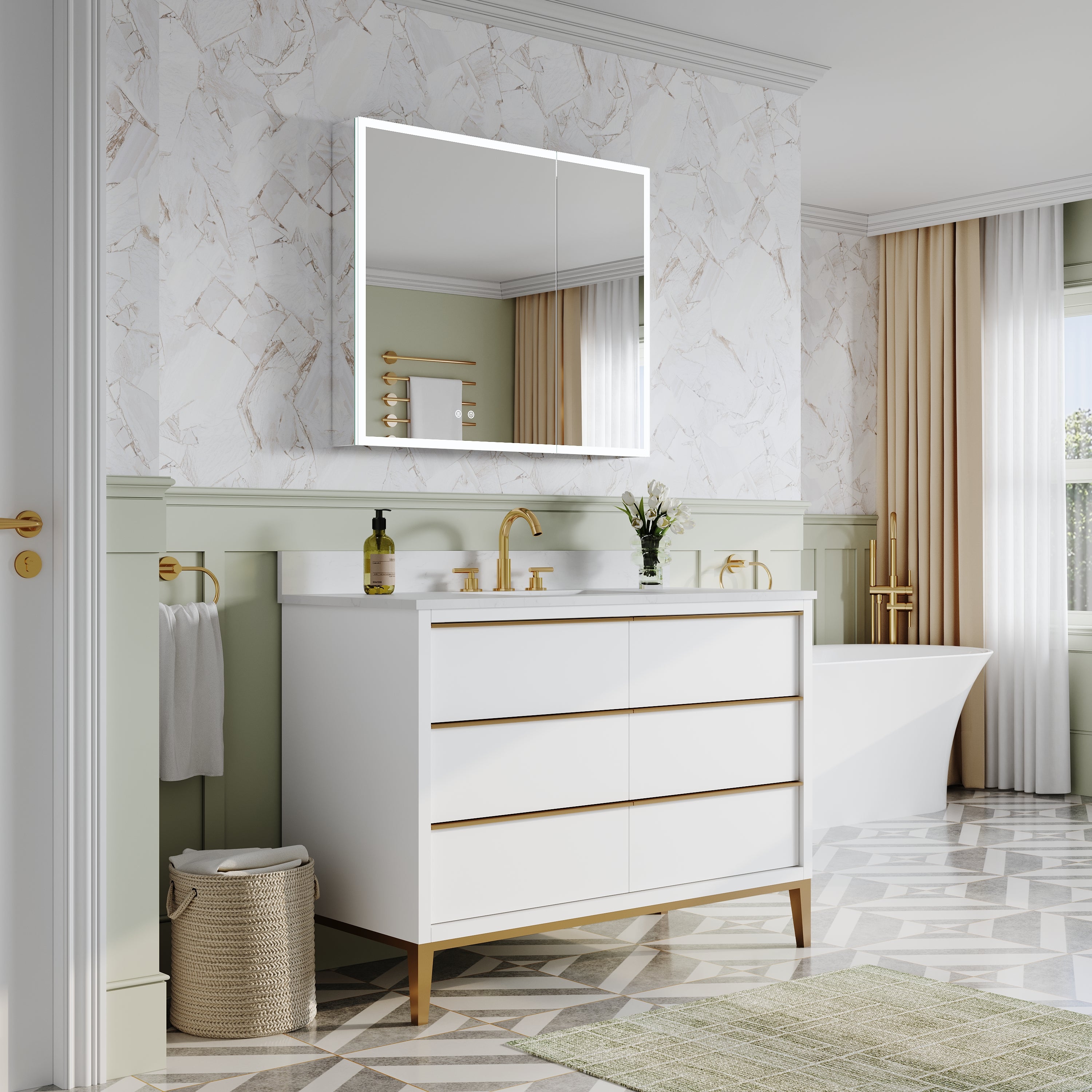 36 x 30 Inch LED Lighted Medicine Cabinet with 3x Magnifier Mirror, Recessed/Surface Mount