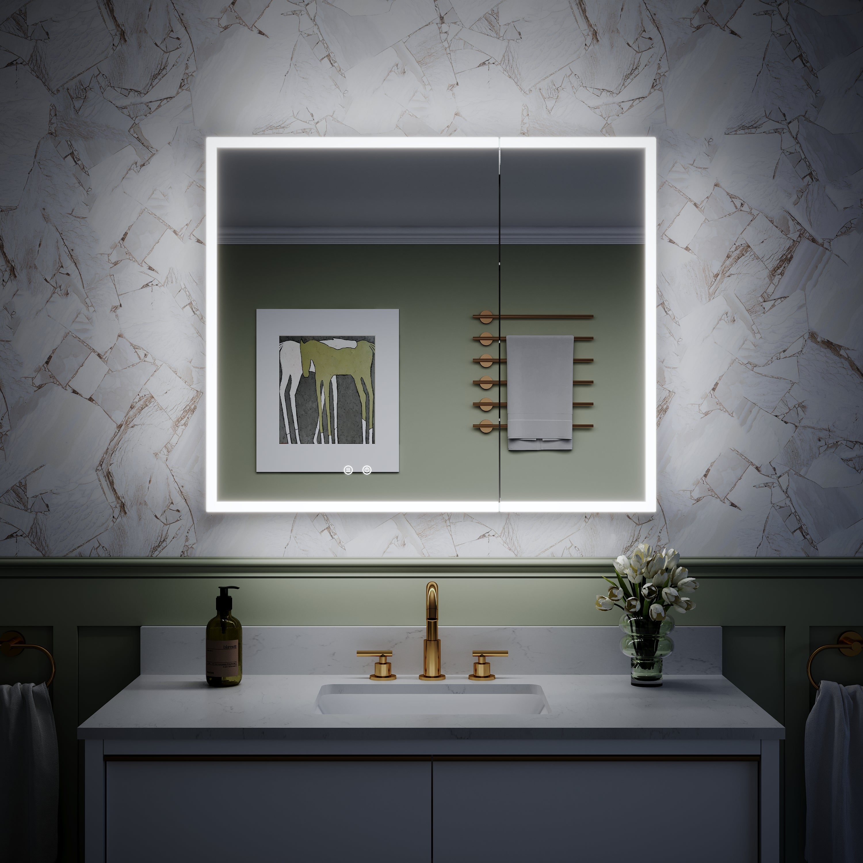 36 x 30 Inch LED Lighted Medicine Cabinet with 3x Magnifier Mirror, Recessed/Surface Mount