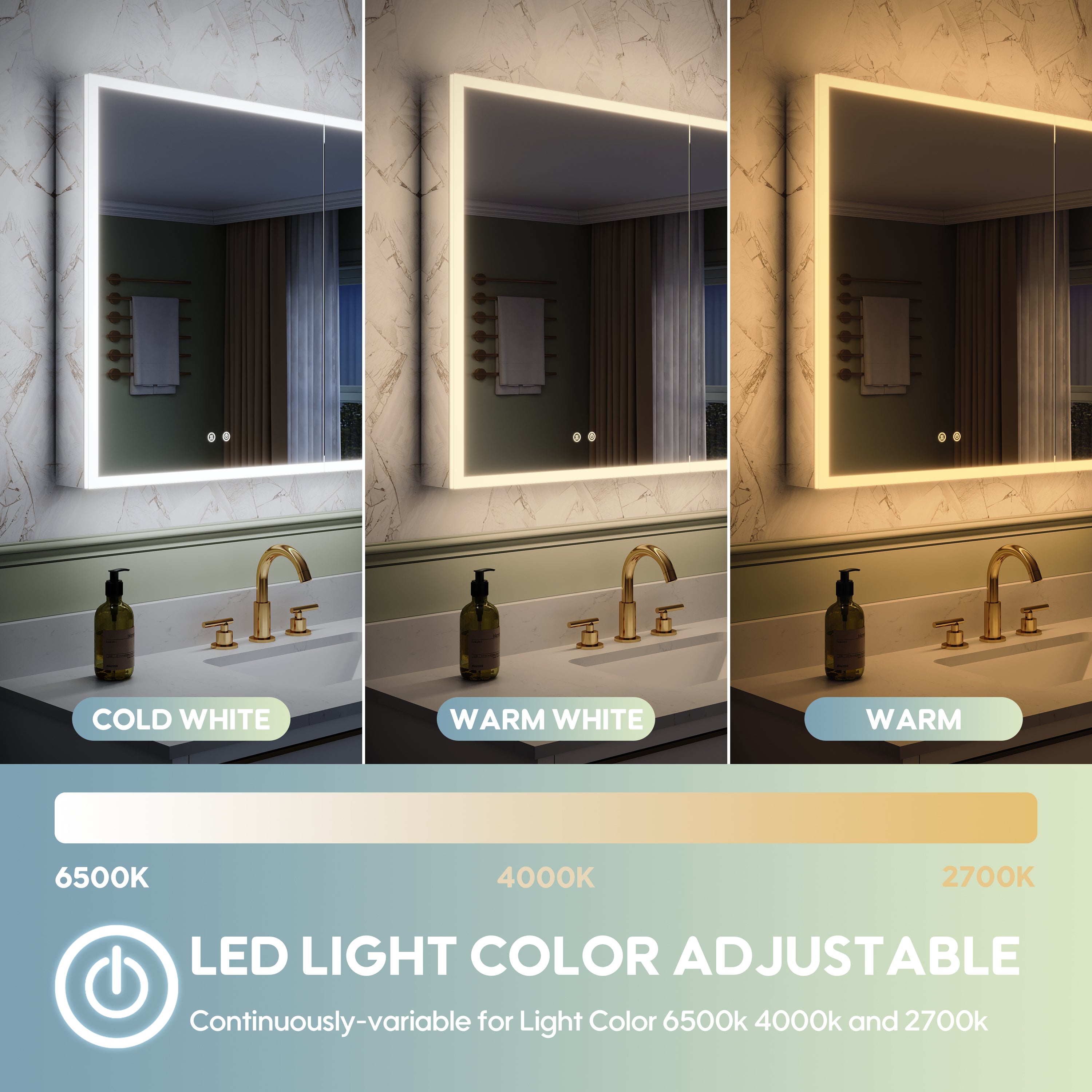 36 x 30 Inch LED Lighted Medicine Cabinet with 3x Magnifier Mirror, Recessed/Surface Mount