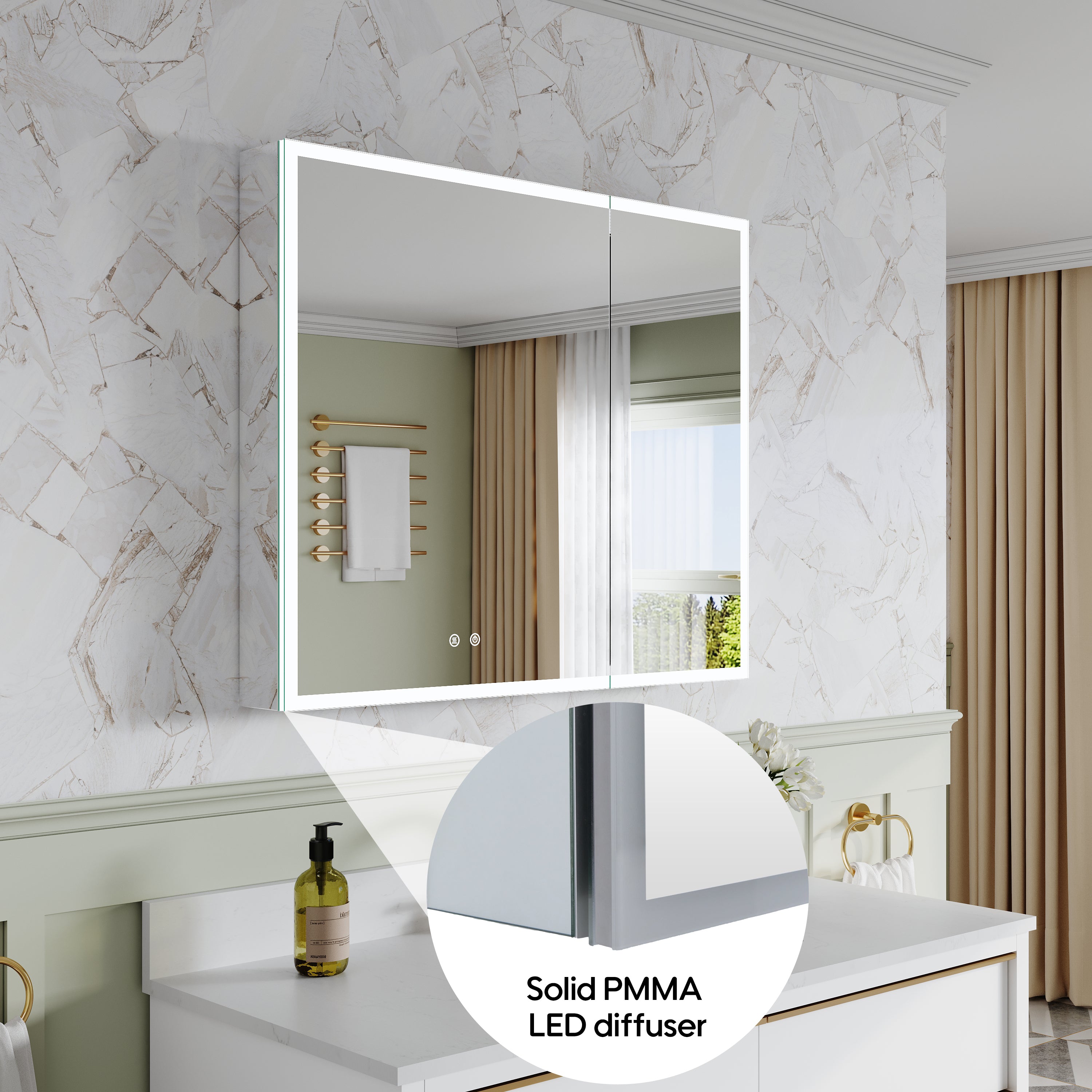 36 x 30 Inch LED Lighted Medicine Cabinet with 3x Magnifier Mirror, Recessed/Surface Mount