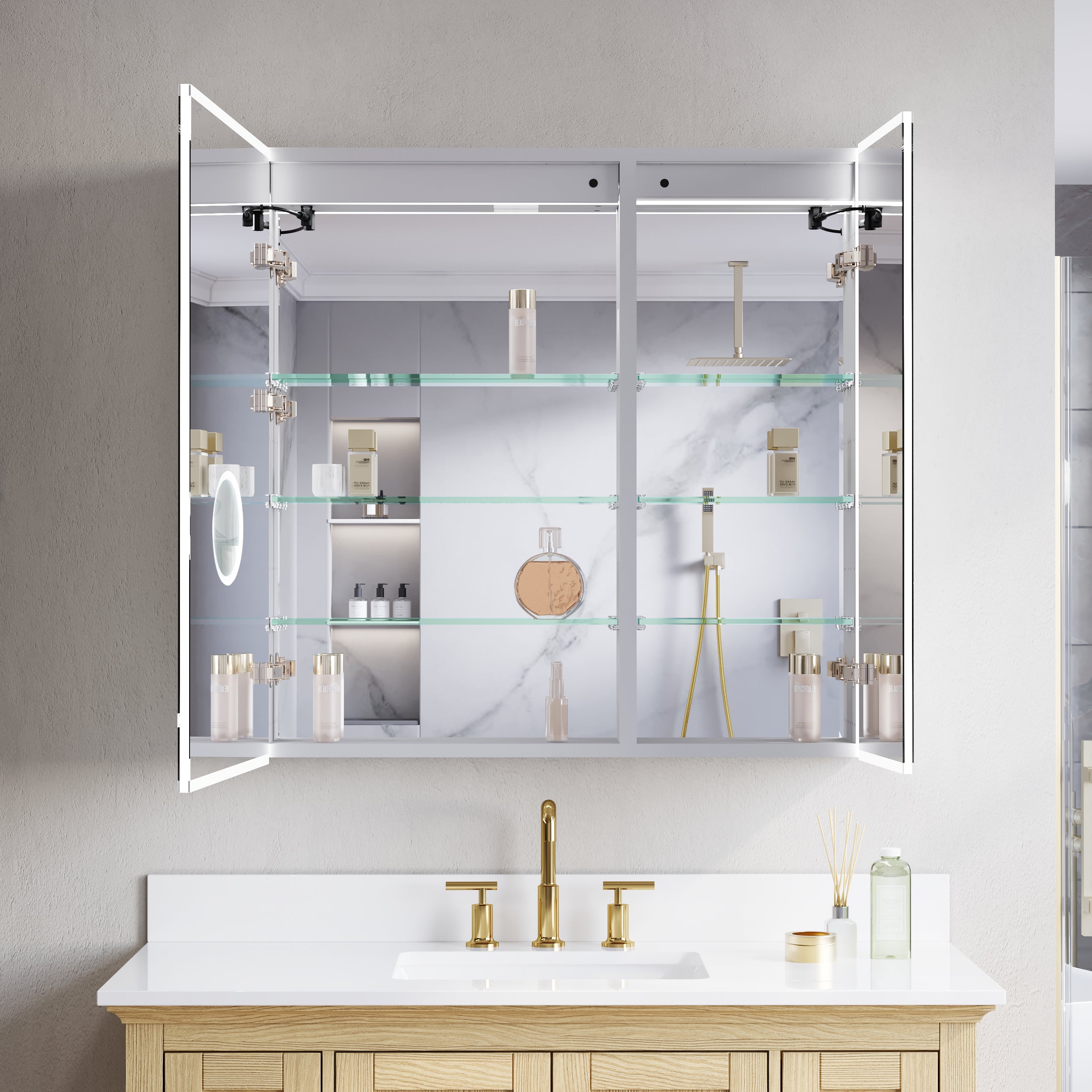36 in. x 36 in. Recessed/Surface Mount LED Medicine Cabinet with 3X Magnifier Glass Mirror and Dual Doors