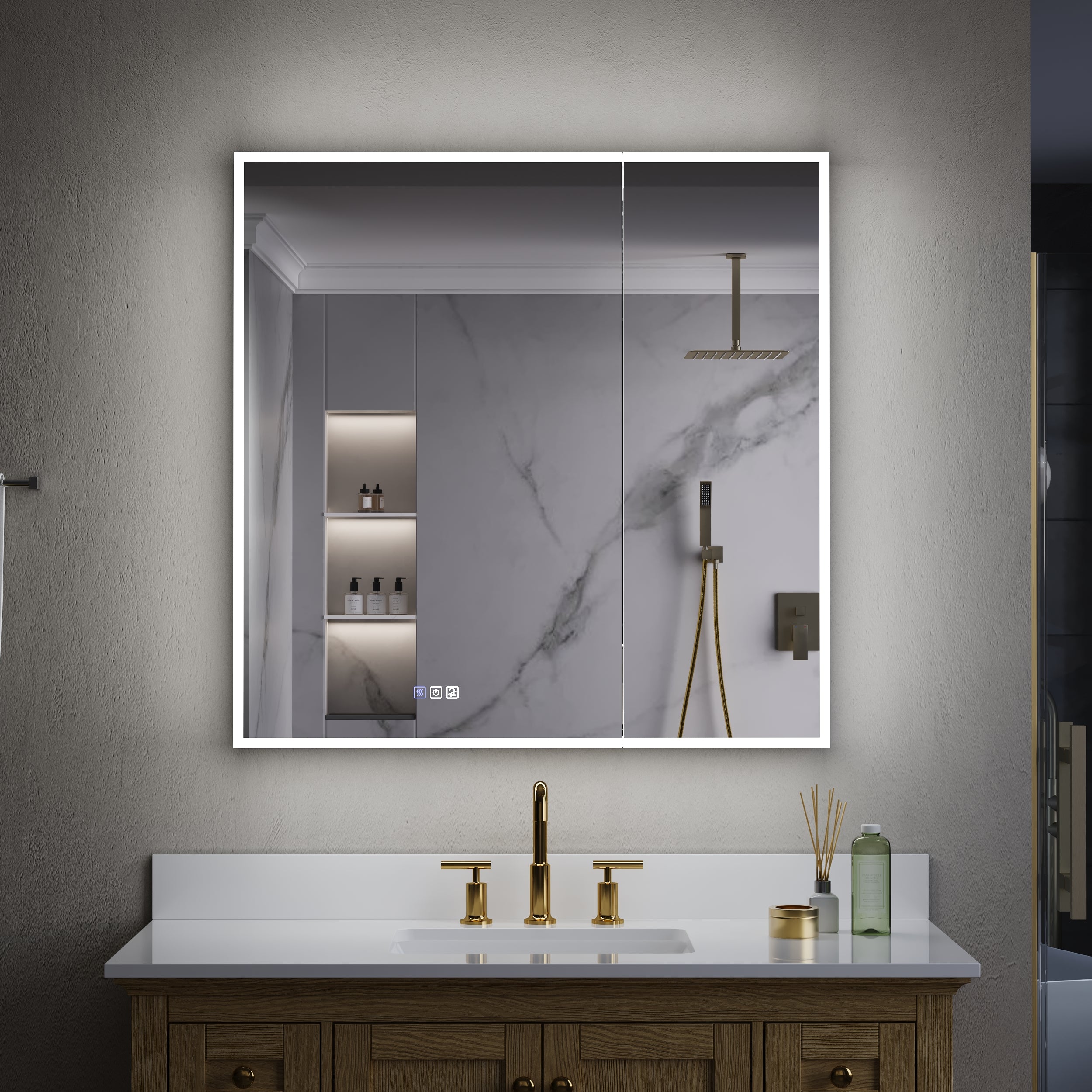 36 in. x 36 in. Recessed/Surface Mount LED Medicine Cabinet with 3X Magnifier Glass Mirror and Dual Doors