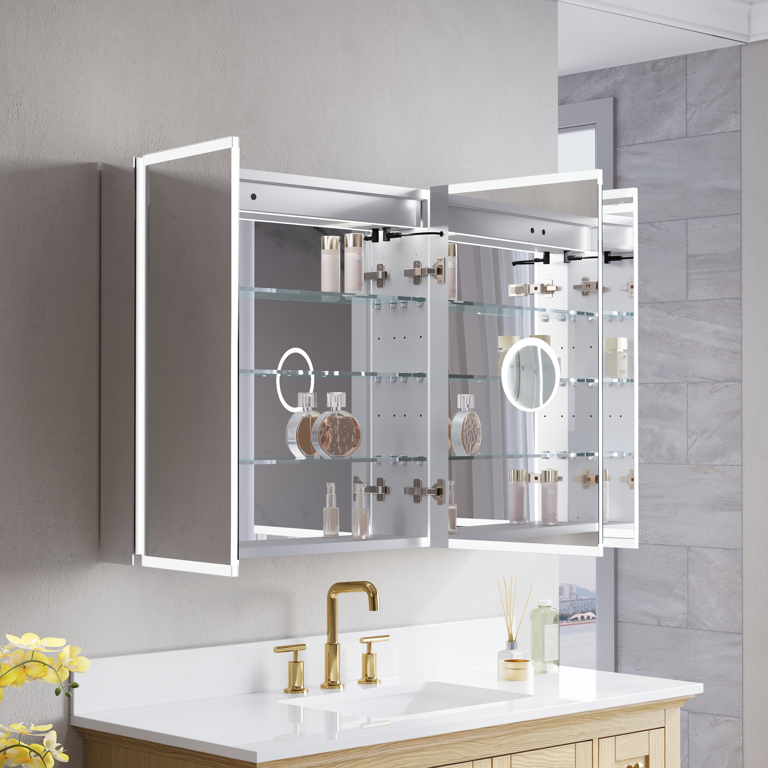 40 in. x 30 in. Recessed/Surface Mount LED Medicine Cabinet with 3X Magnifier Glass Mirror
