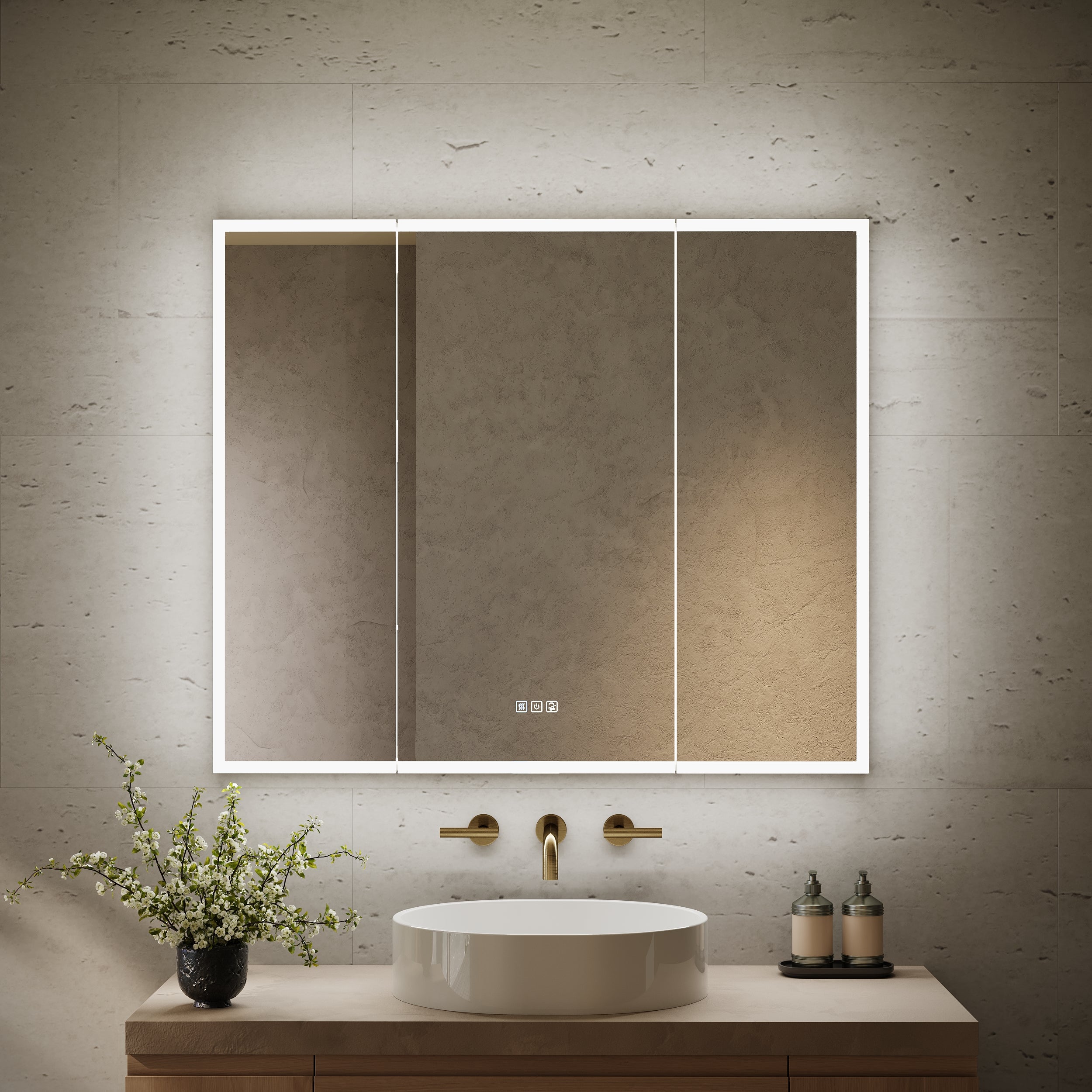 42 in. x 36 in. Recessed/Surface Mount LED Medicine Cabinet with 3X Magnifier Glass Mirror, Anti-Fog