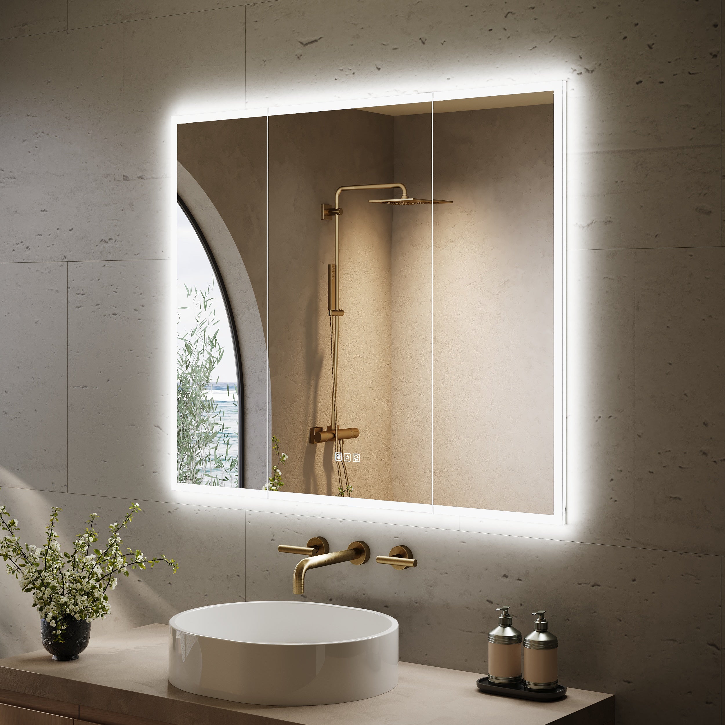 42 in. x 36 in. Recessed/Surface Mount LED Medicine Cabinet with 3X Magnifier Glass Mirror, Anti-Fog