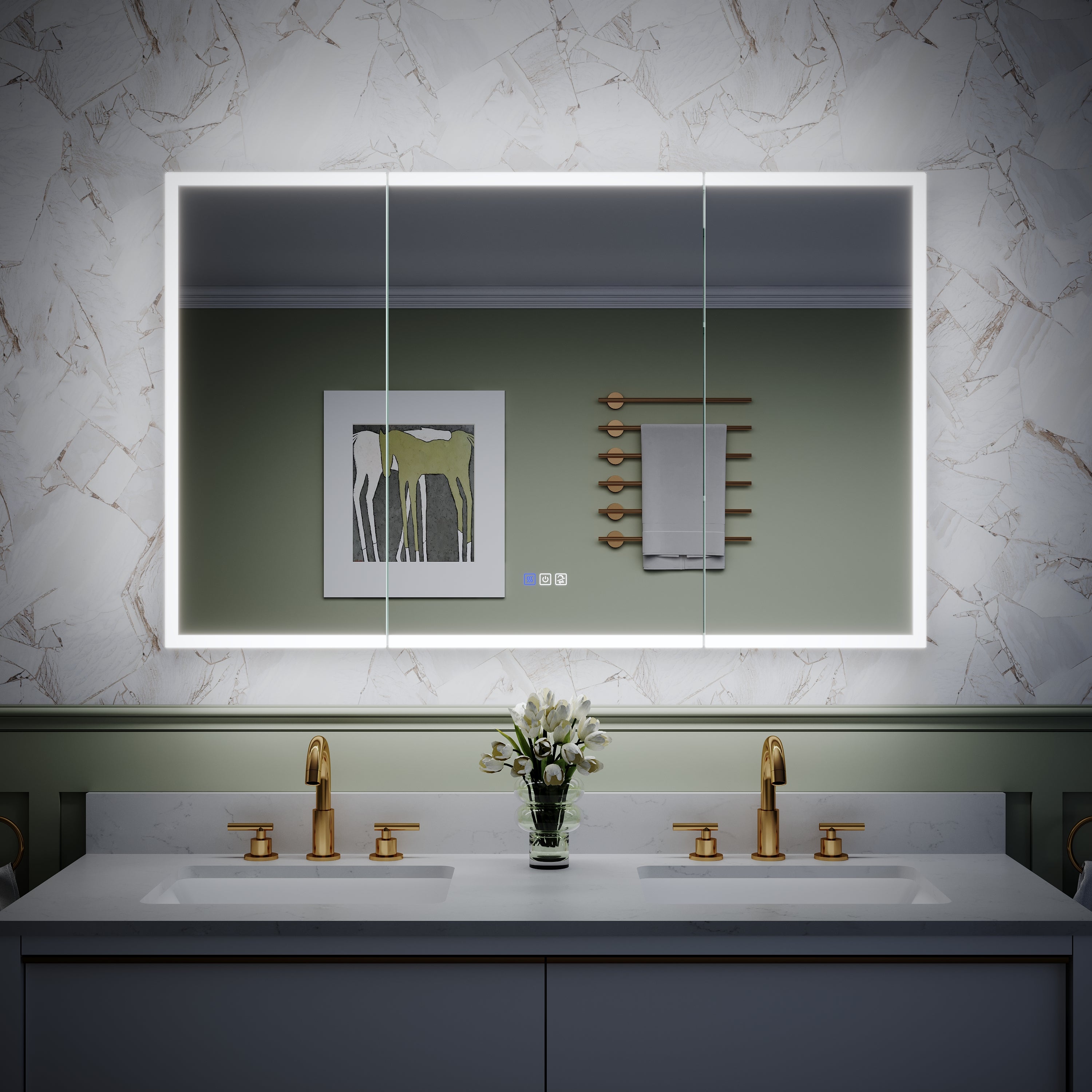 48 in. x 30 in. Rectangular Recessed/Surface Mount Medicine Cabinet with Mirror and LED Light
