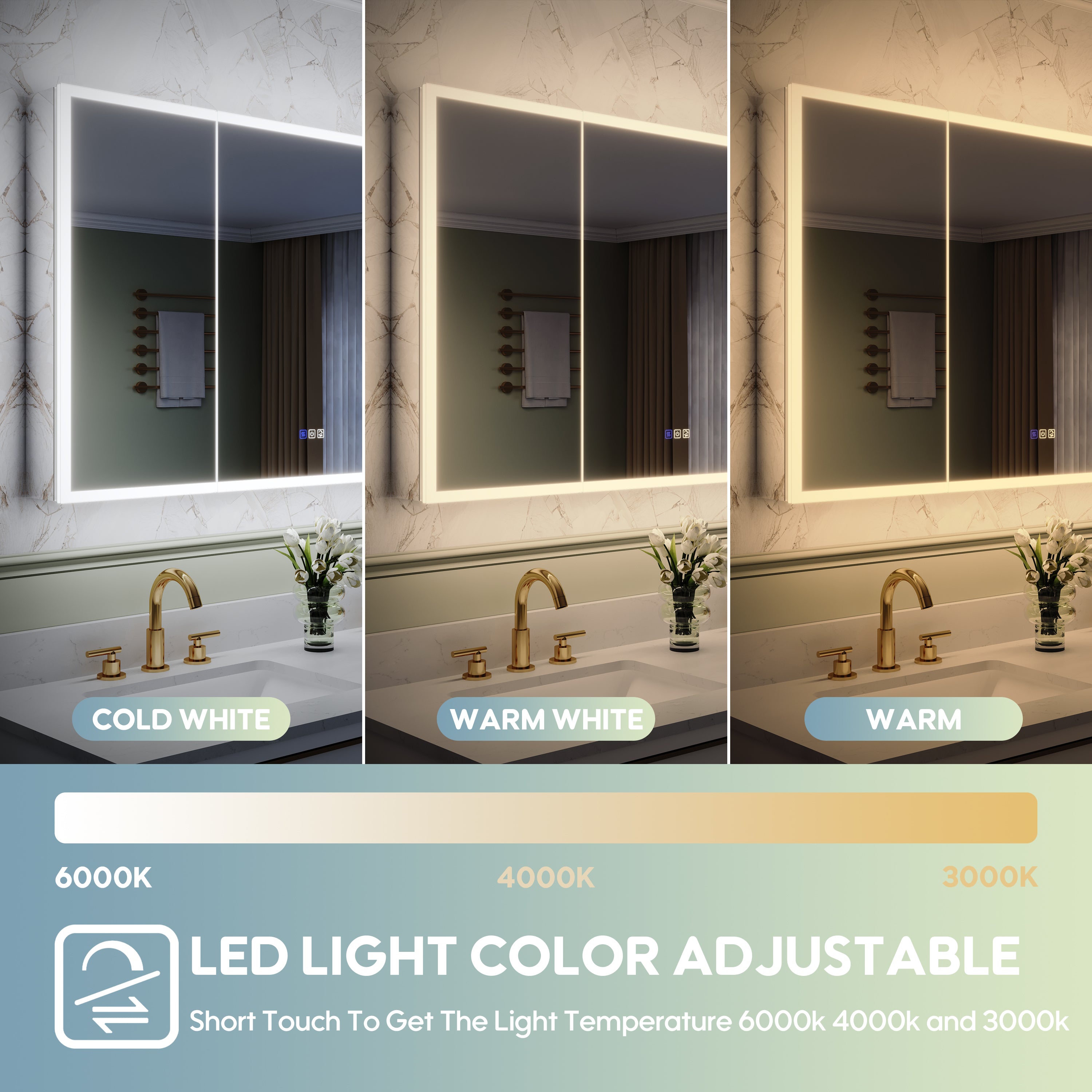 48 in. x 30 in. Rectangular Recessed/Surface Mount Medicine Cabinet with Mirror and LED Light