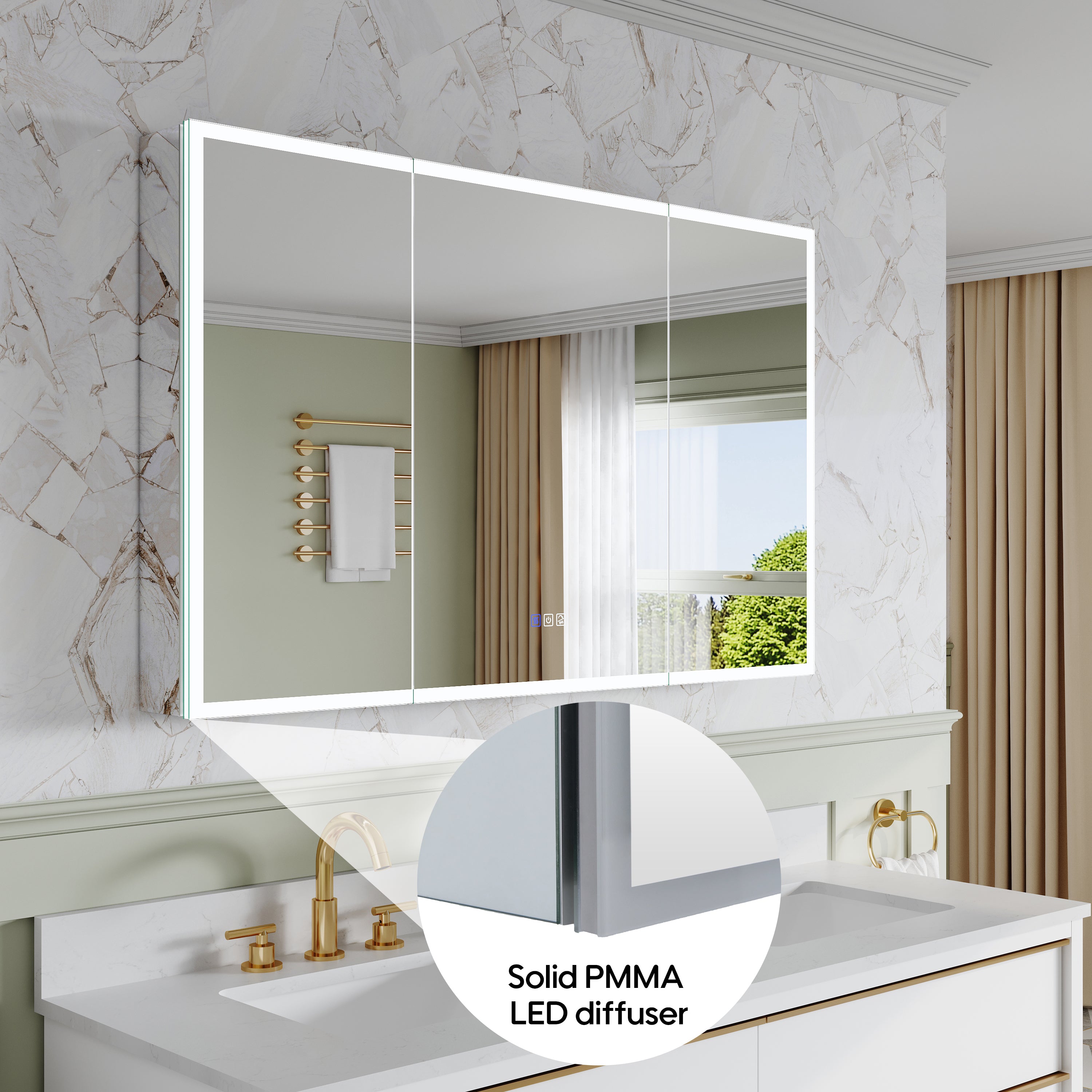 48 in. x 30 in. Rectangular Recessed/Surface Mount Medicine Cabinet with Mirror and LED Light