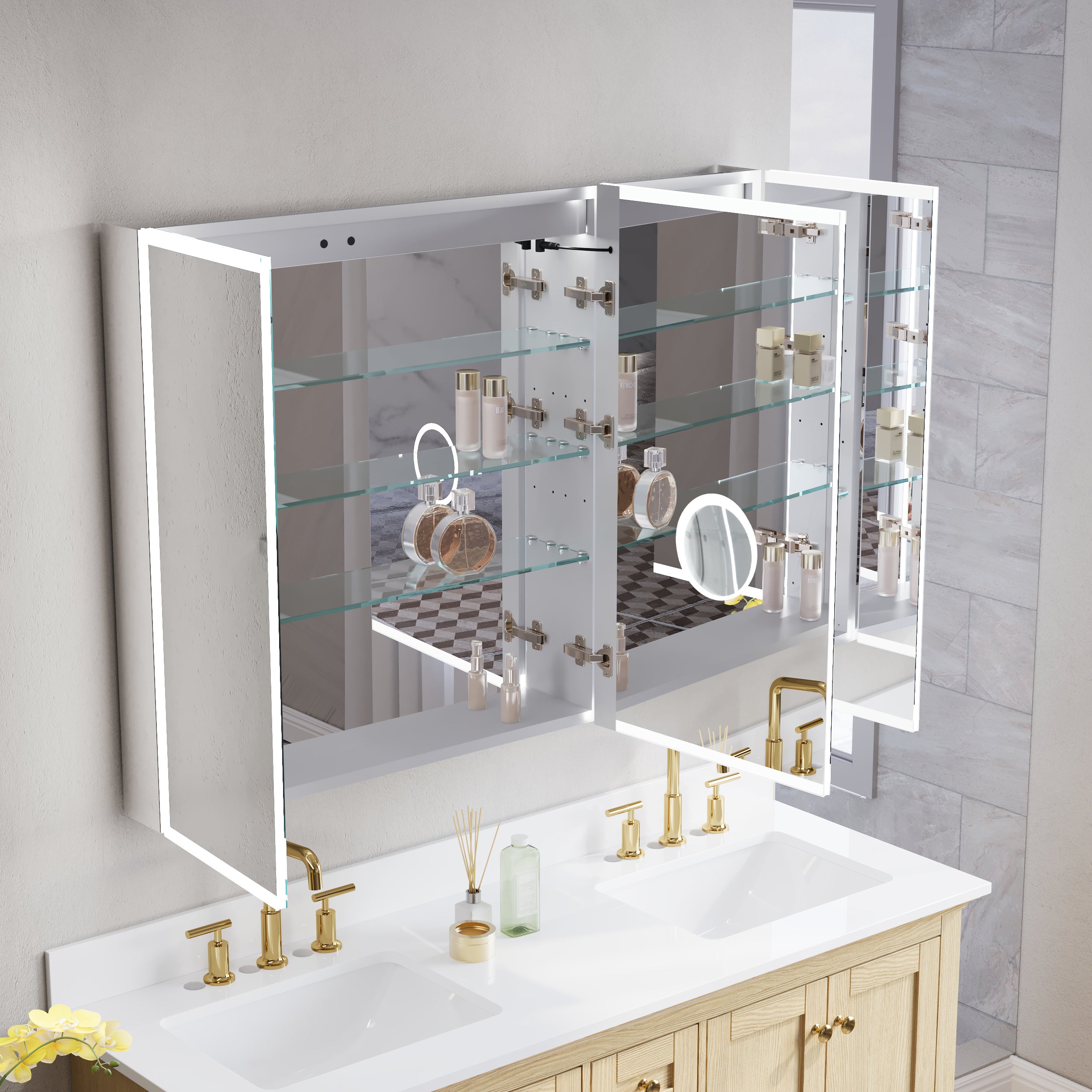48 in. x 36 in. Recessed/Surface Mount LED Medicine Cabinet with 3X Magnifier Glass Mirror, Anti-Fog