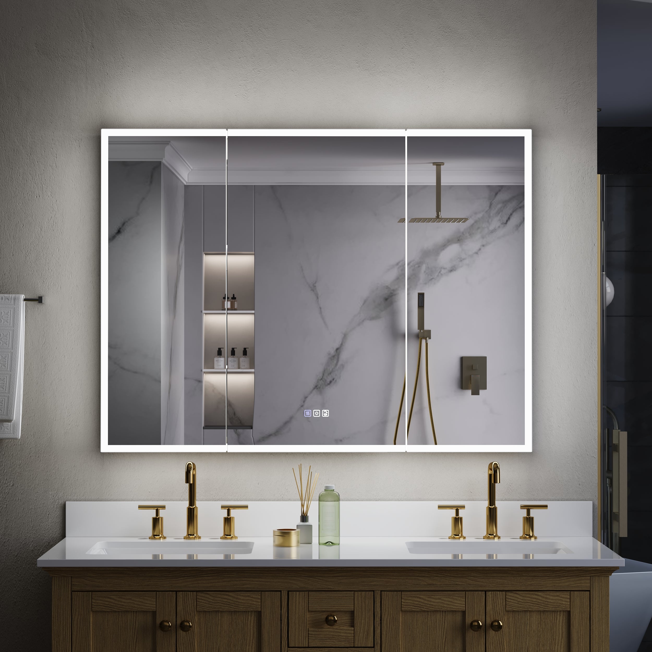 48 in. x 36 in. Recessed/Surface Mount LED Medicine Cabinet with 3X Magnifier Glass Mirror, Anti-Fog