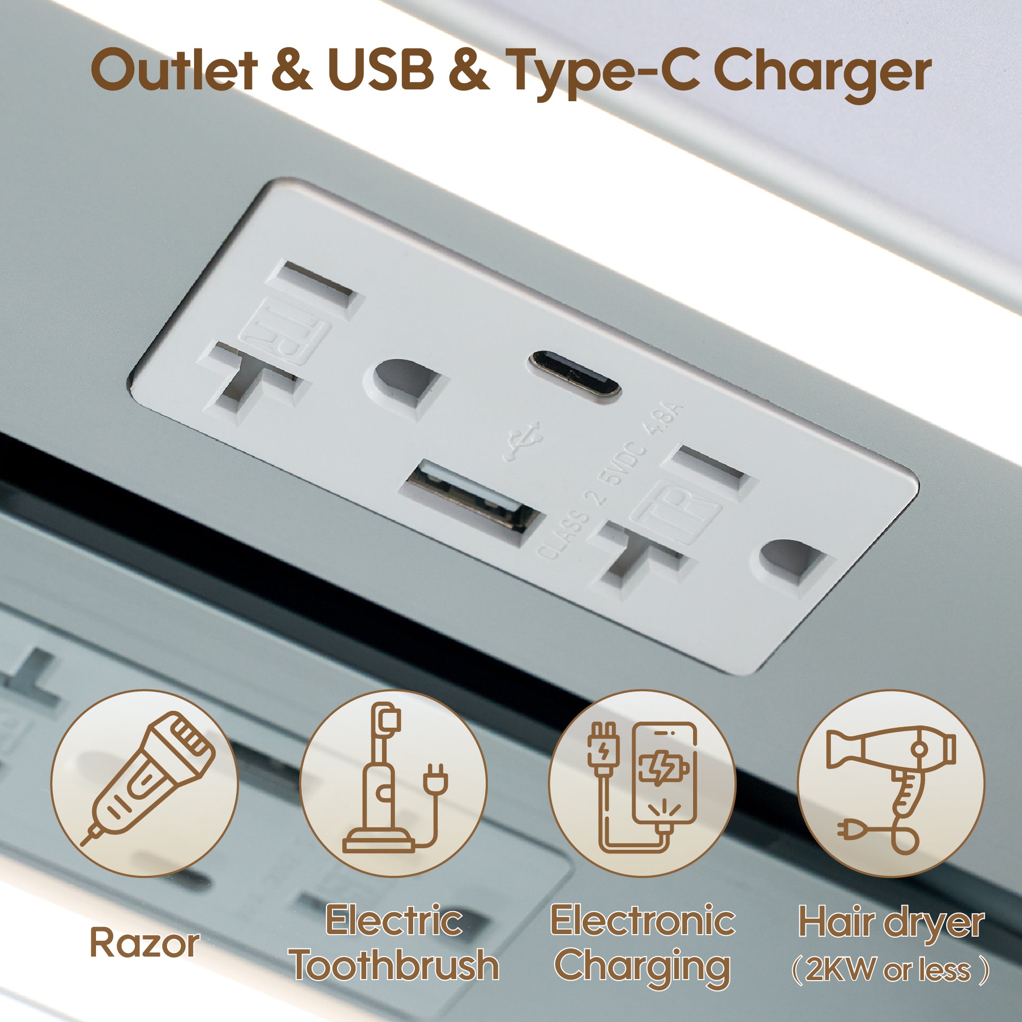 60 in. x 30 in. Rectangular Recessed/Surface Mount Medicine Cabinet with Mirror and LED Light