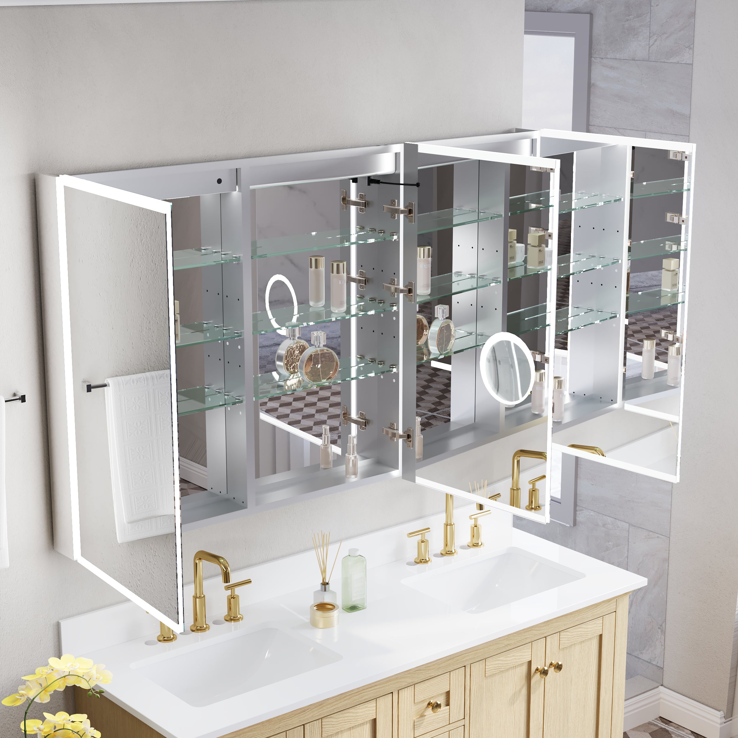60 in. x 36 in. Recessed/Surface Mount LED Medicine Cabinet with 3X Magnifier Glass Mirror, Anti-Fog