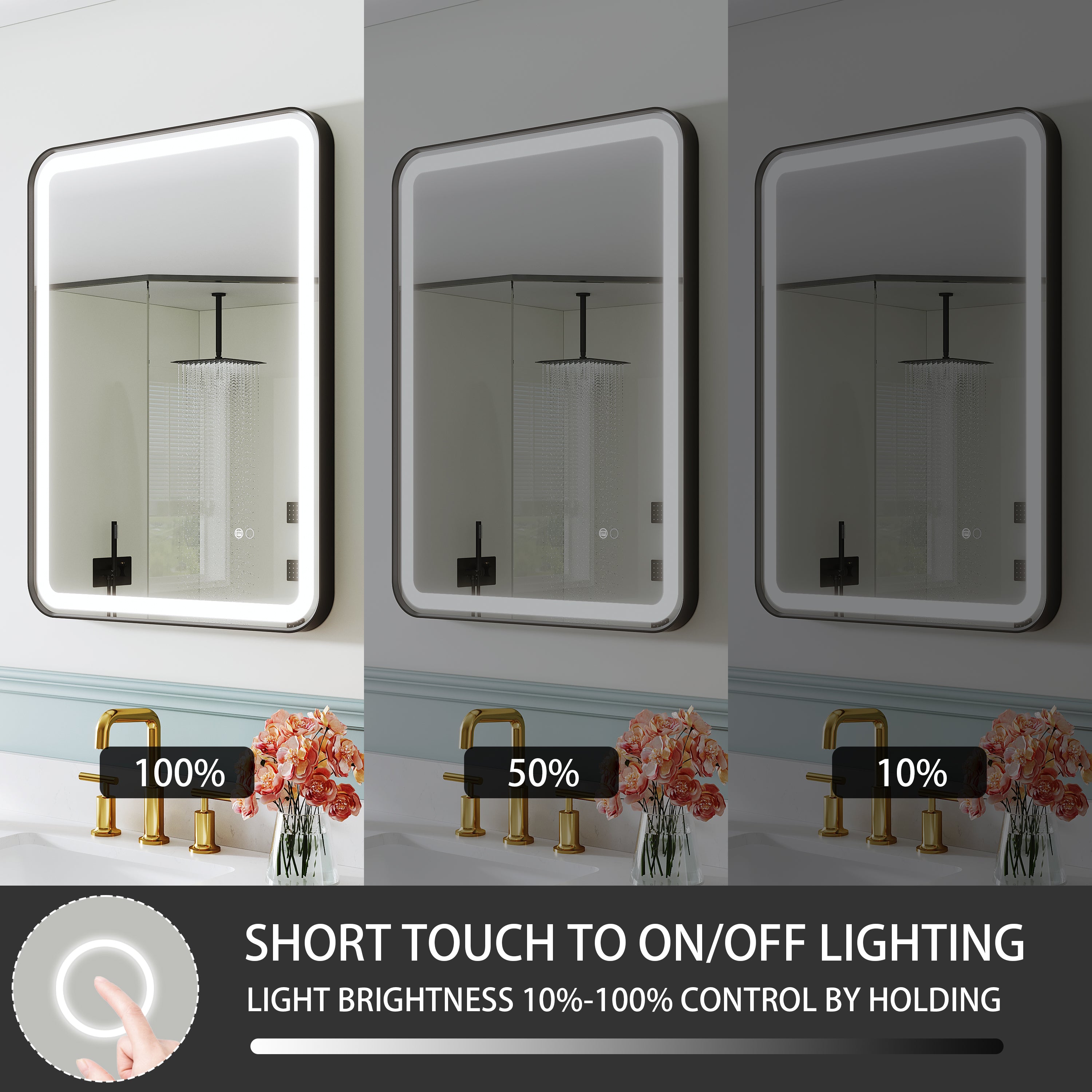 24 in. W x 32 in. H Framed LED Light Bathroom Vanity Mirror - Round Corners in Black